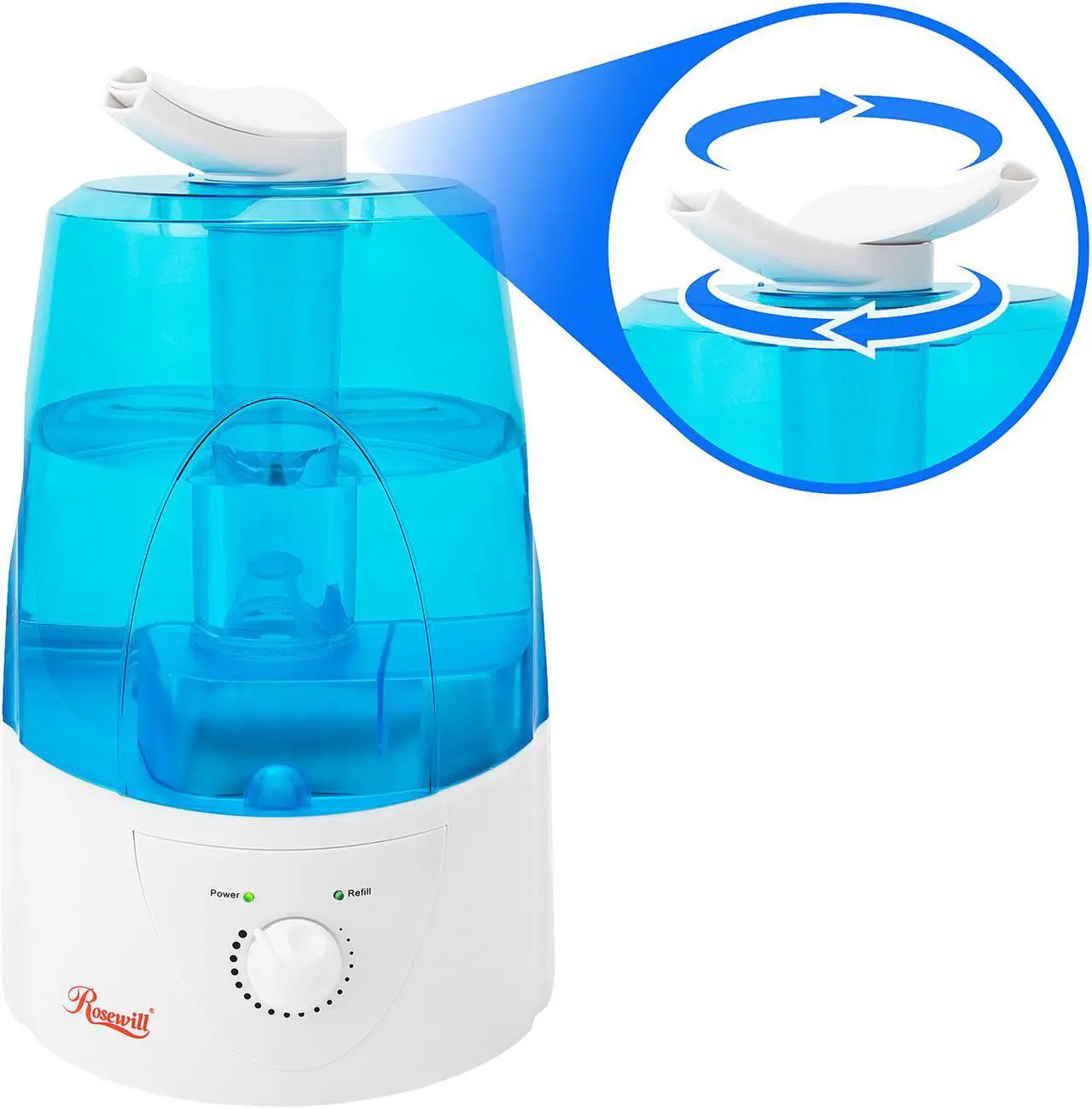 Alt view image 2 of 6 - Rosewill RHHD-14001 - Ultrasonic Humidifier - Dual Cool Mist, Auto Shut-Off with LED Night Light, 1.3 Gallon (5L) Tank Capacity, White