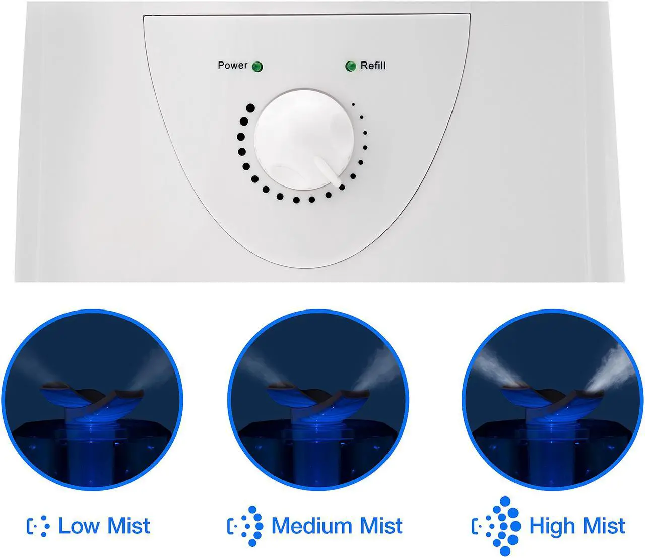 Alt view image 4 of 6 - Rosewill RHHD-14001 - Ultrasonic Humidifier - Dual Cool Mist, Auto Shut-Off with LED Night Light, 1.3 Gallon (5L) Tank Capacity, White