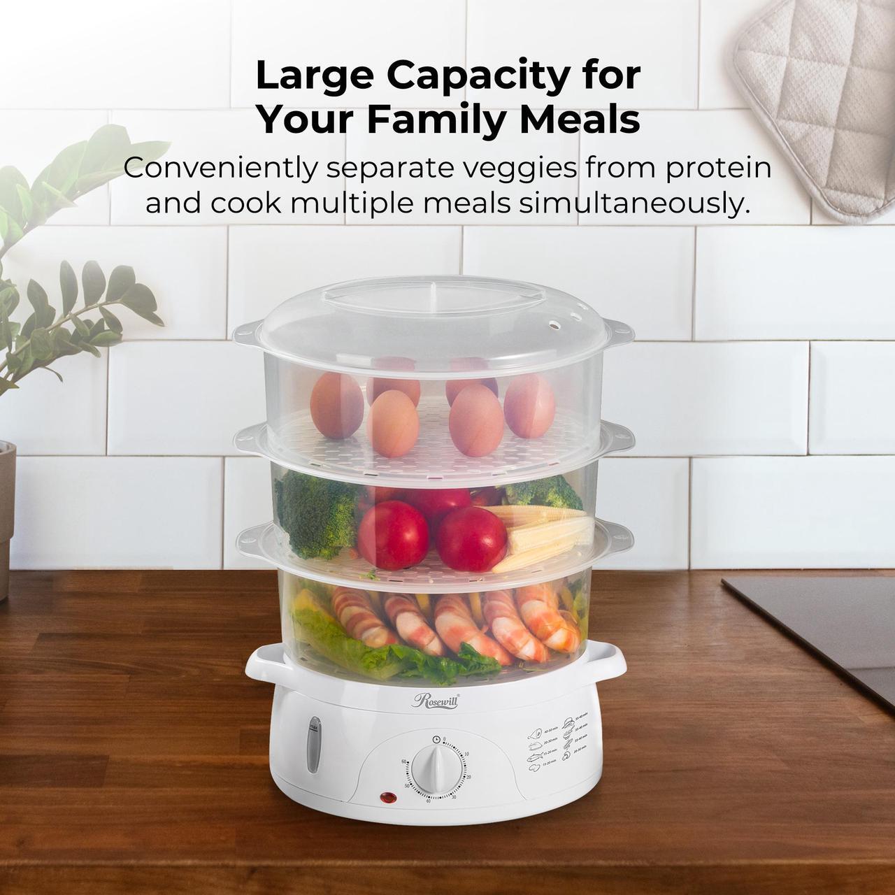 Alt view image 5 of 8 - ROSEWILL 4 in 1 Electric Food Steamer, Steamer, Baby food maker, Rice cooker and Sterilizer, 800W turbo steam fast heating, 3 Tier stackable baskets,9.5Qt