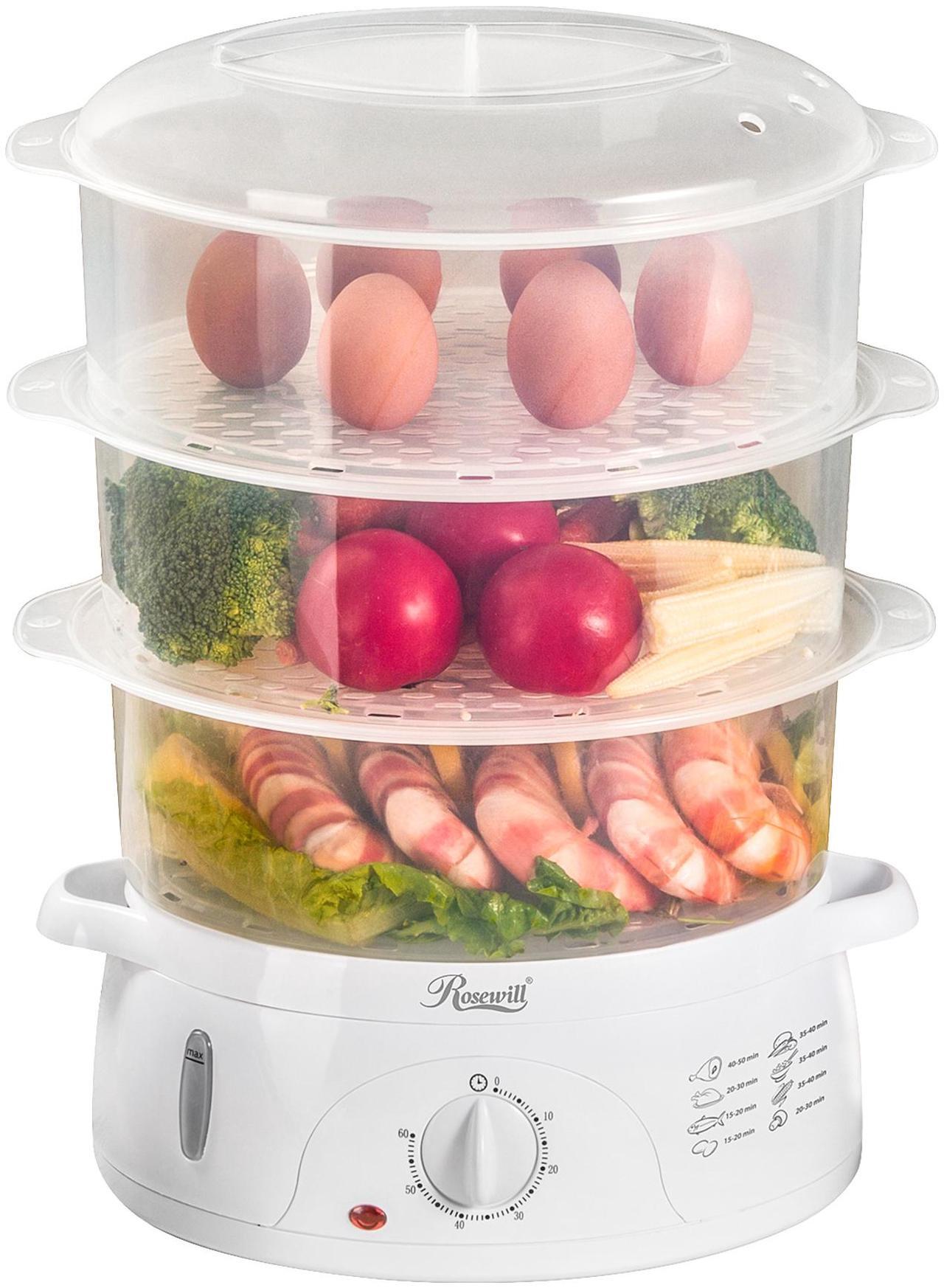 Main image of ROSEWILL 4 in 1 Electric Food Steamer, Steamer, Baby food maker, Rice cooker and Sterilizer, 800W turbo steam fast heating, 3 Tier stackable baskets,9.5Qt
