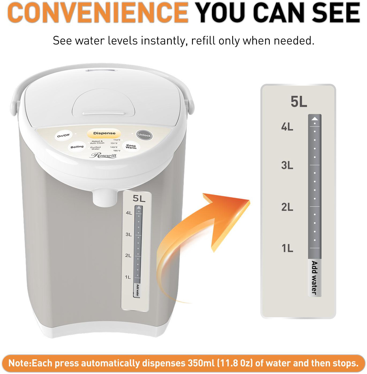 Open Box: Rosewill Electric Hot Water Boiler and Warmer, Hot Water Dispenser with Night light, Dual Dispense Speed, Stainless Steel, 4.0-Liter (1 Gallon),RHAP-16001 - Newegg.com - Open Box condition - Image 16