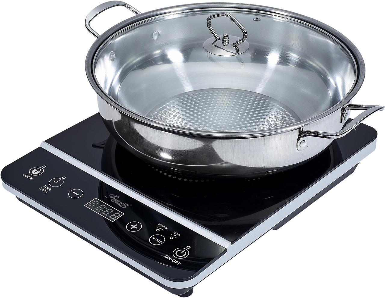 Rosewill Portable Induction Cooktop Burner, 1800W, 8 Power/Temp Levels, Touch Panel, LED Display, Timer, Auto Shut-Off, Child Safety Lock, Includes Stainless Steel Pot - (RHAI-16001)