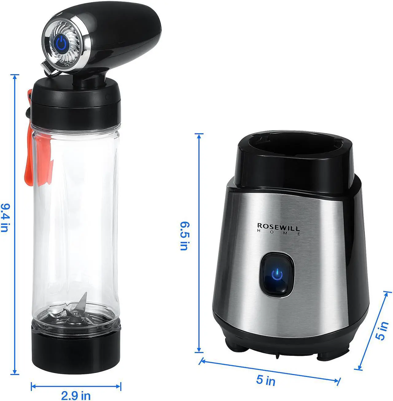 Alt view image 3 of 16 - Rosewill Single Server Blender with Vacuum Bottle, Portable Personal Size Juicer Smoothie Blender | 300 Watt Motor | 20 oz BPA-Free Dishwasher Safe Tritan Stainless Steel Blades - RHBL-18001