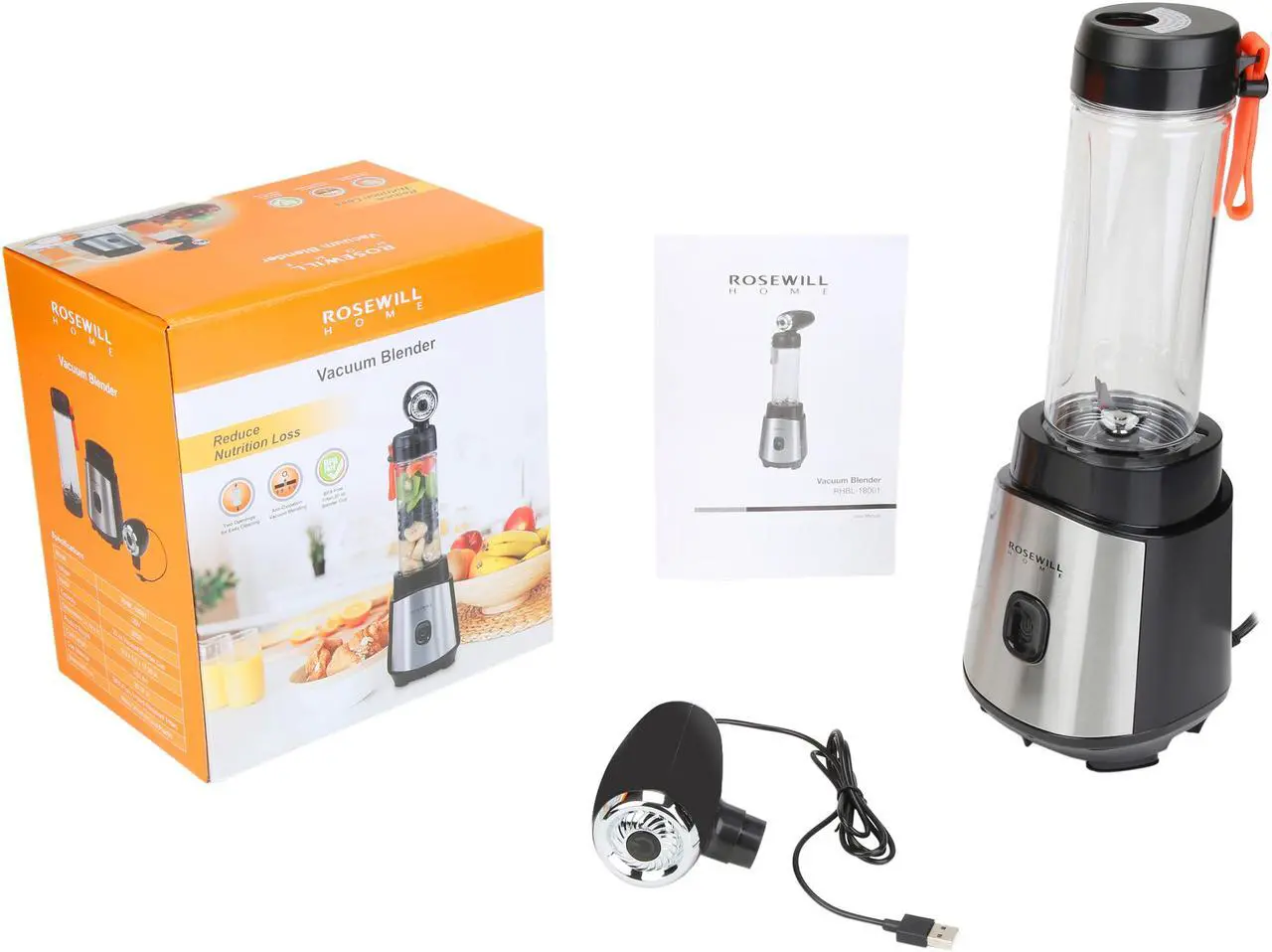 Alt view image 17 of 16 - Rosewill Single Server Blender with Vacuum Bottle, Portable Personal Size Juicer Smoothie Blender | 300 Watt Motor | 20 oz BPA-Free Dishwasher Safe Tritan Stainless Steel Blades - RHBL-18001