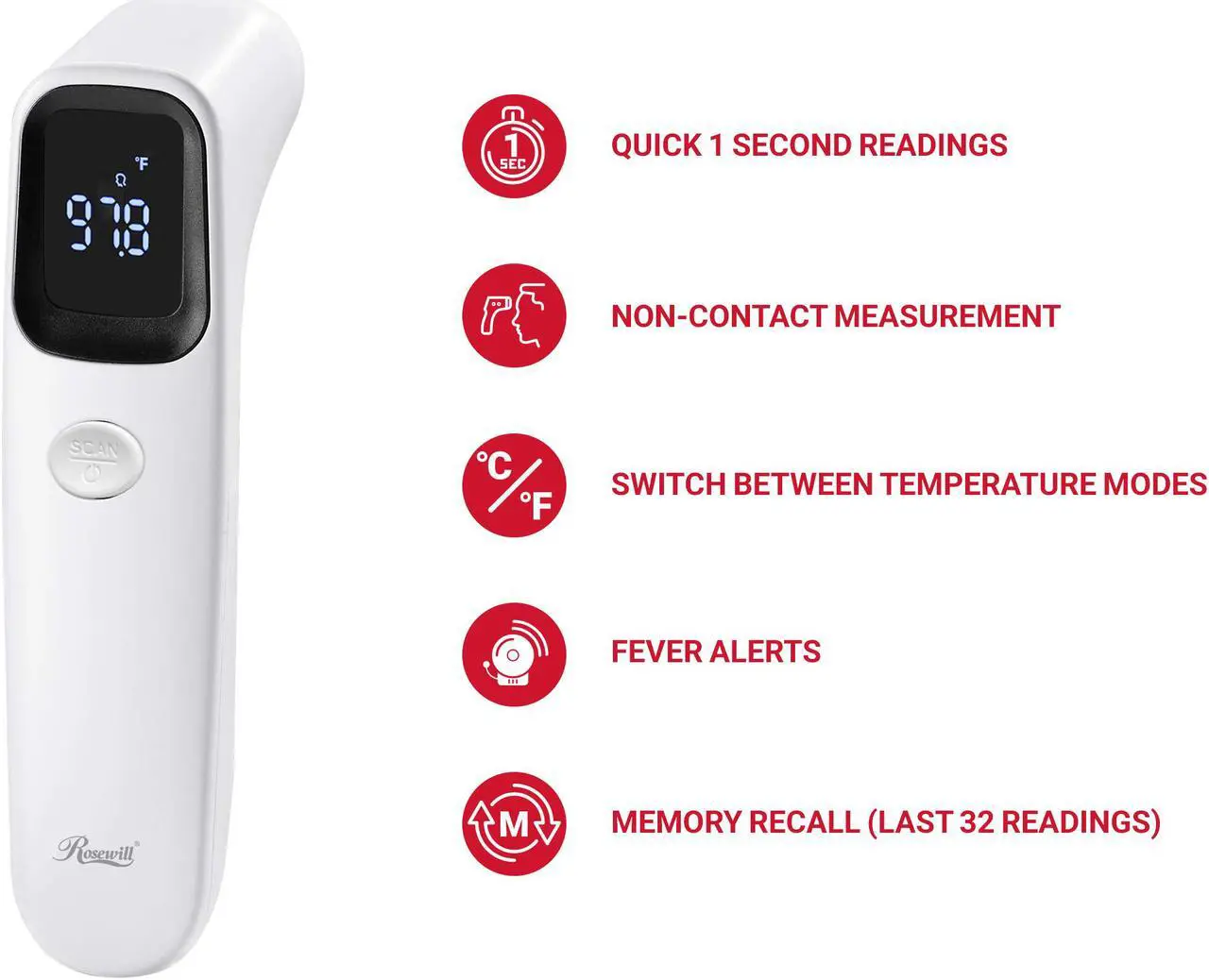 Alt view image 4 of 5 - Rosewill AET-R1D1 Non-Contact Digital Infrared Temperature Gun Thermometer, Accurate Instant Readings, Fever Temperature Measure Tool for All People