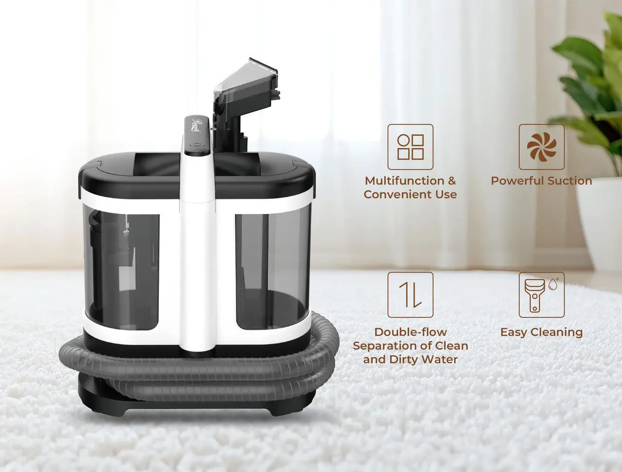 Alt view image 4 of 7 - Rosewill Multi-Purpose Portable Carpet and Upholstery Cleaner, Powerful Suction10 kpa Spot Cleaner ,Car and Auto Detailer, Stain/Spot Remover;  Versatile Use: Carpet, Sofa, Pet Hair Use