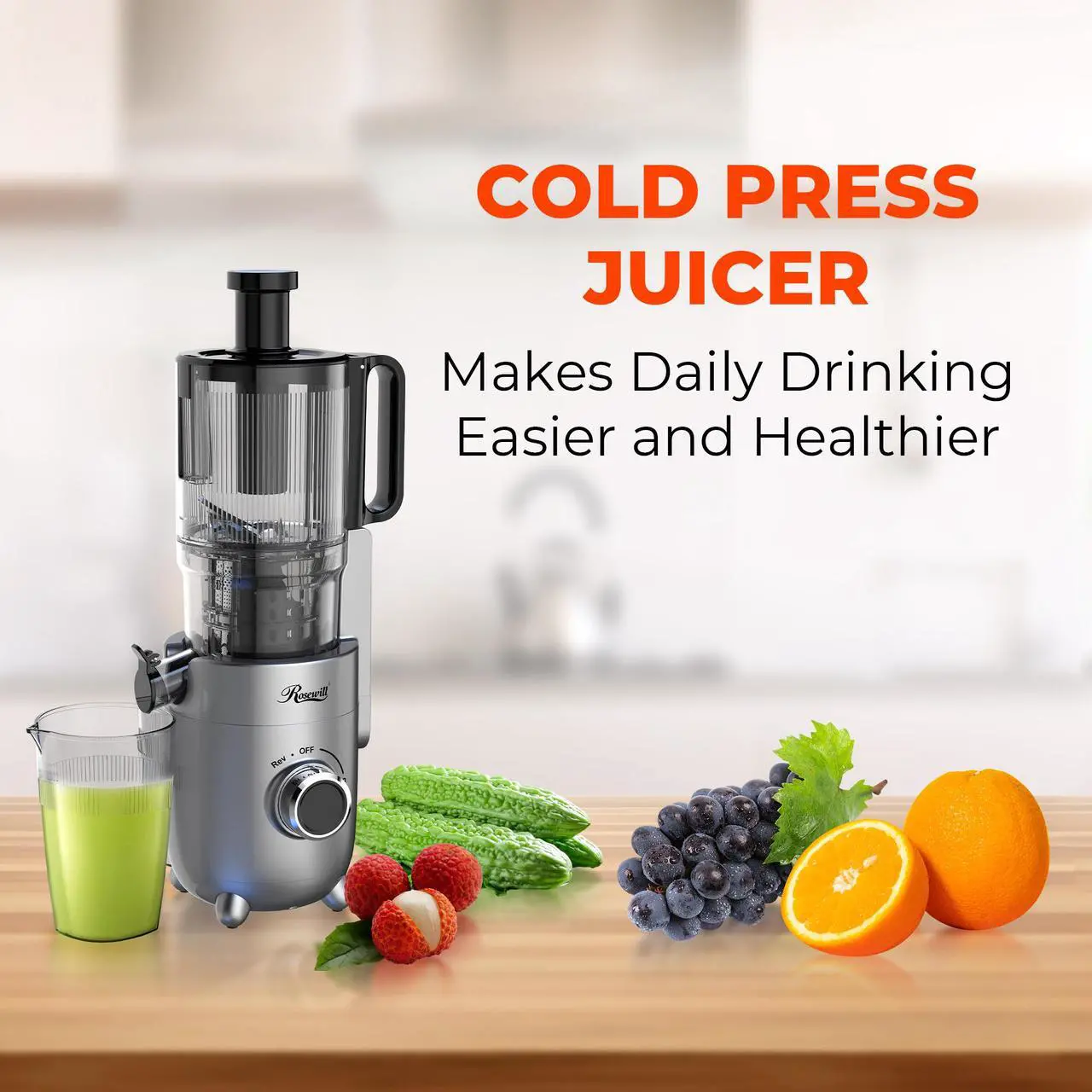 Alt view image 4 of 7 - Rosewill Cold Press Juicer, 4.72" Wide Feed Chute Juice Extractor Machine, High Juice Yield, Slow Masticating Juicer for Whole Vegetables & Fruits