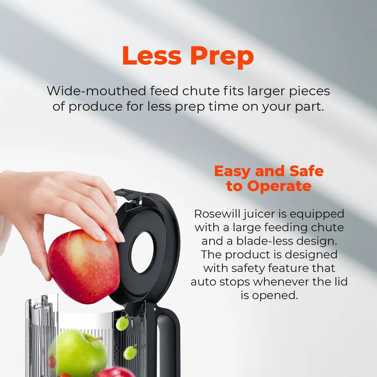 Alt view image 5 of 7 - Rosewill Cold Press Juicer, 4.72" Wide Feed Chute Juice Extractor Machine, High Juice Yield, Slow Masticating Juicer for Whole Vegetables & Fruits