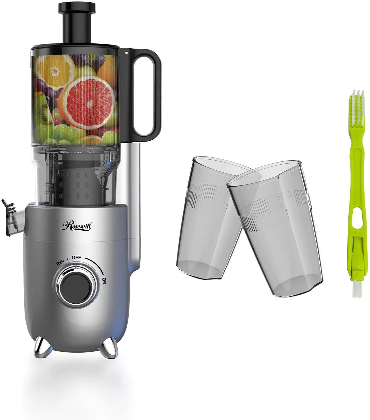 Alt view image 3 of 7 - Rosewill Cold Press Juicer, 4.72" Wide Feed Chute Juice Extractor Machine, High Juice Yield, Slow Masticating Juicer for Whole Vegetables & Fruits