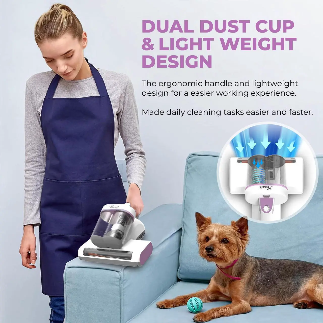 Alt view image 6 of 6 - Rosewill Mattress Vacuum Cleaner: Anti-allergen Bed Vacuum Cleaner with UV-C Light & High Heating Tech, 350W 13Kpa Strong Suction, Deep Cleaning Handheld Vacuums for Sofa/Bed/Pet Hair - Corded - PW