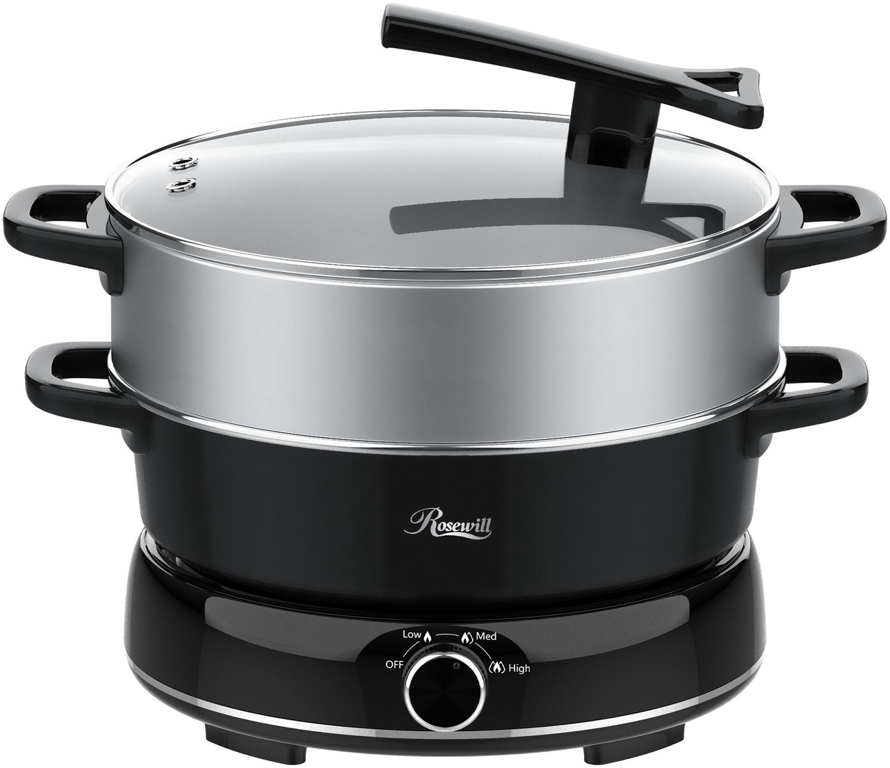 Open Box: Rosewill 12.7 QT Electric Hot Pot with Multiple Functions, Split Design with 11.8 inch Wider Cooking Pot and SUS Steam Basket, 1600W High Power, Includes Utensils - Black - Newegg.com - Open Box condition - Image 10