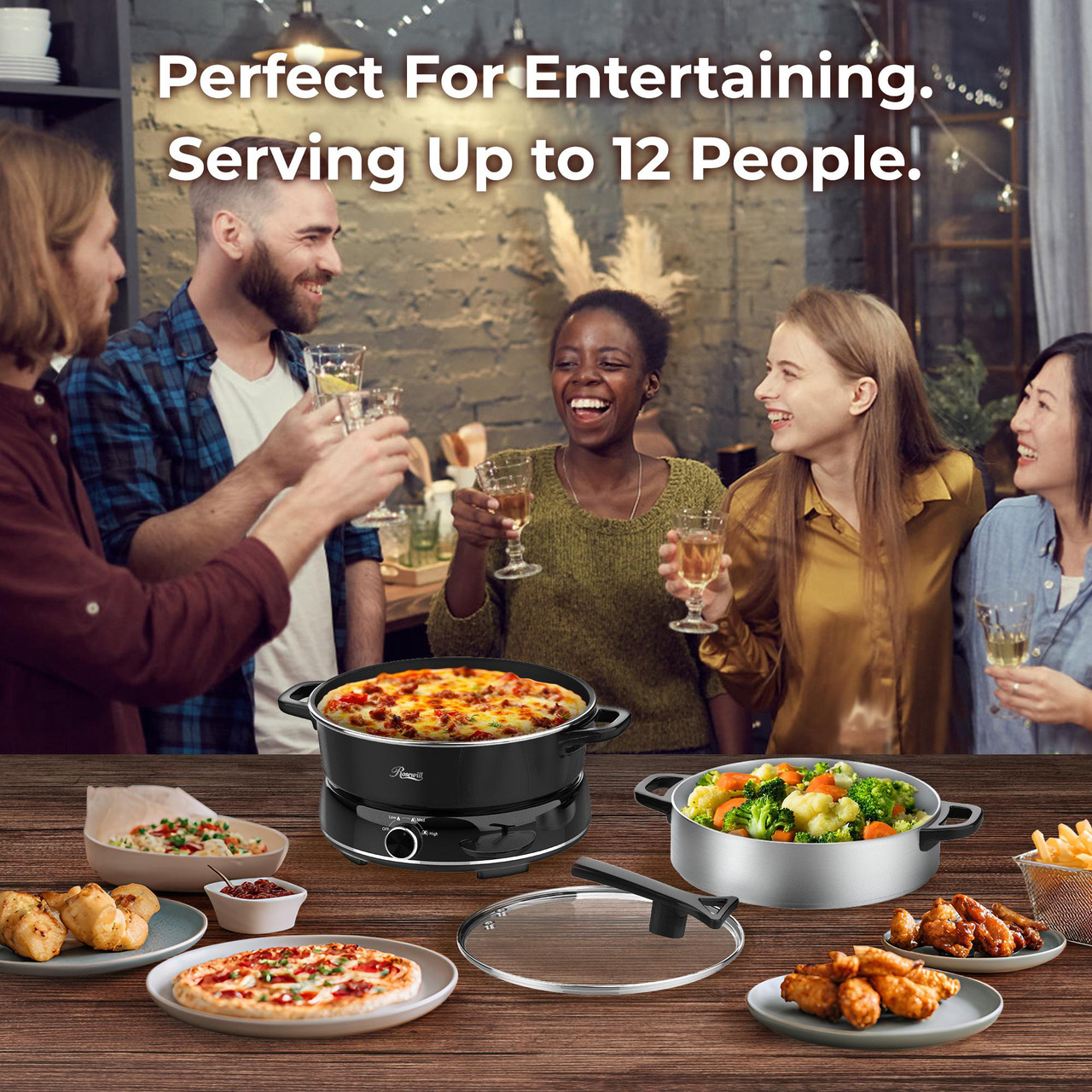 Open Box: Rosewill 12.7 QT Electric Hot Pot with Multiple Functions, Split Design with 11.8 inch Wider Cooking Pot and SUS Steam Basket, 1600W High Power, Includes Utensils - Black - Newegg.com - Open Box condition - Image 14