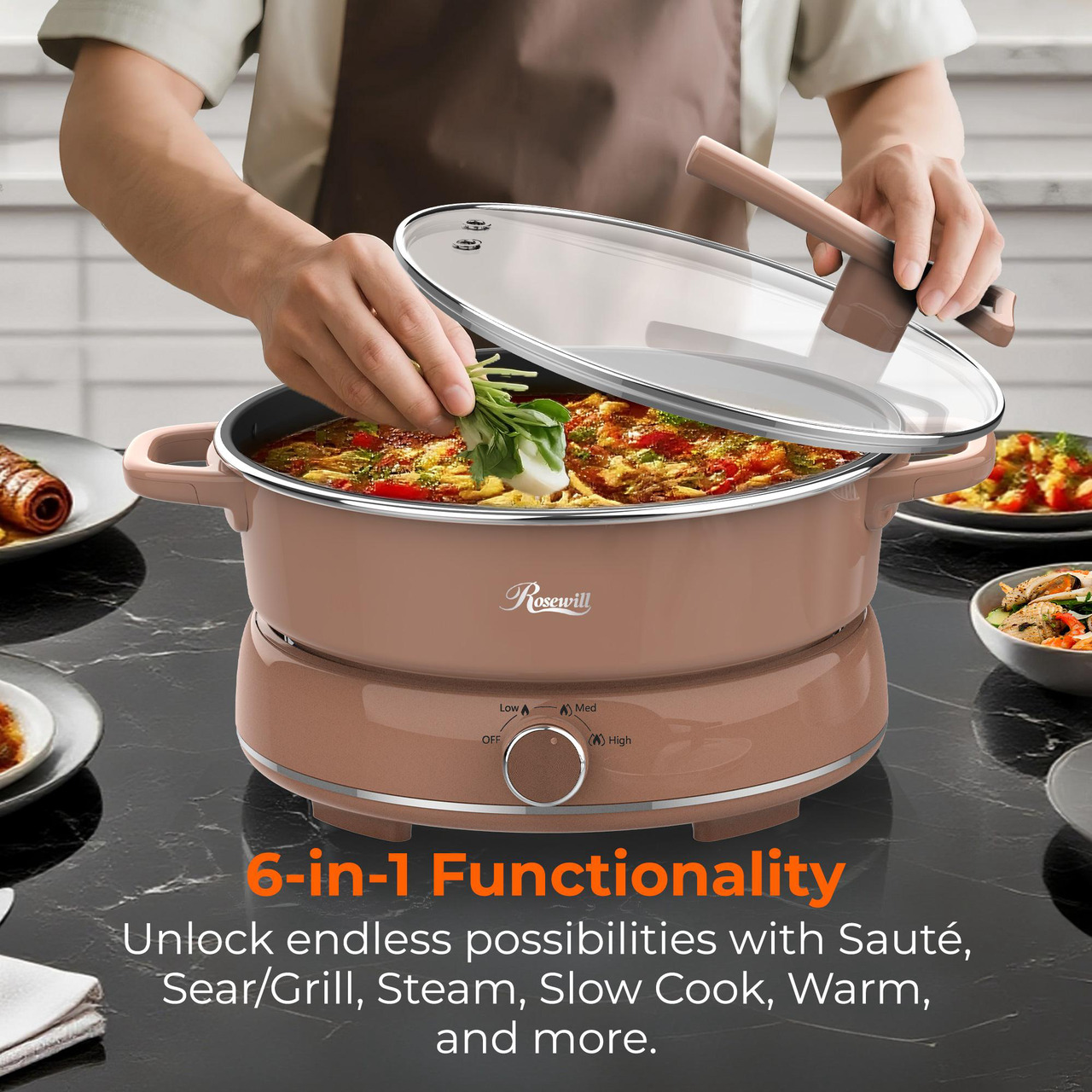 Open Box: Rosewill 12.7 QT Electric Hot Pot with Multiple Functions, Split Design with 11.8 inch Wider Cooking Pot and SUS Steam Basket, 1600W High Power, Includes Utensils - Mocha - Newegg.com - Image 11