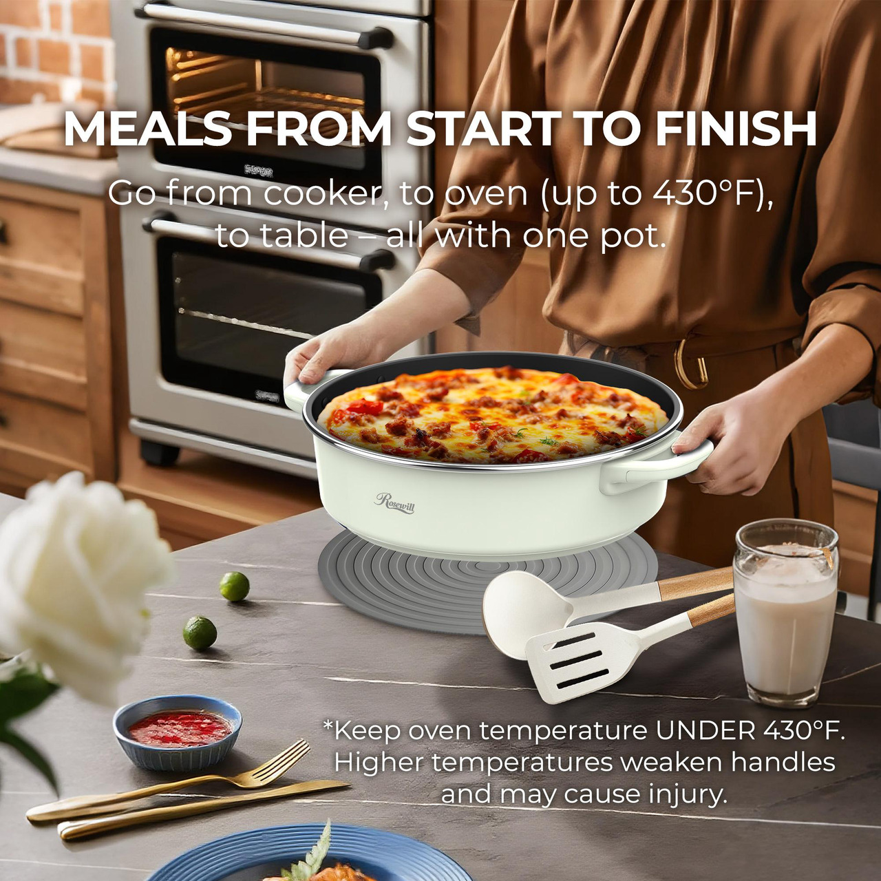 Open Box: Rosewill 12.7 QT Electric Hot Pot with Multiple Functions, Split Design with 11.8 inch Wider Cooking Pot and SUS Steam Basket, 1600W High Power, Includes Utensils - Light Green - Newegg.com - Open Box condition - Image 15