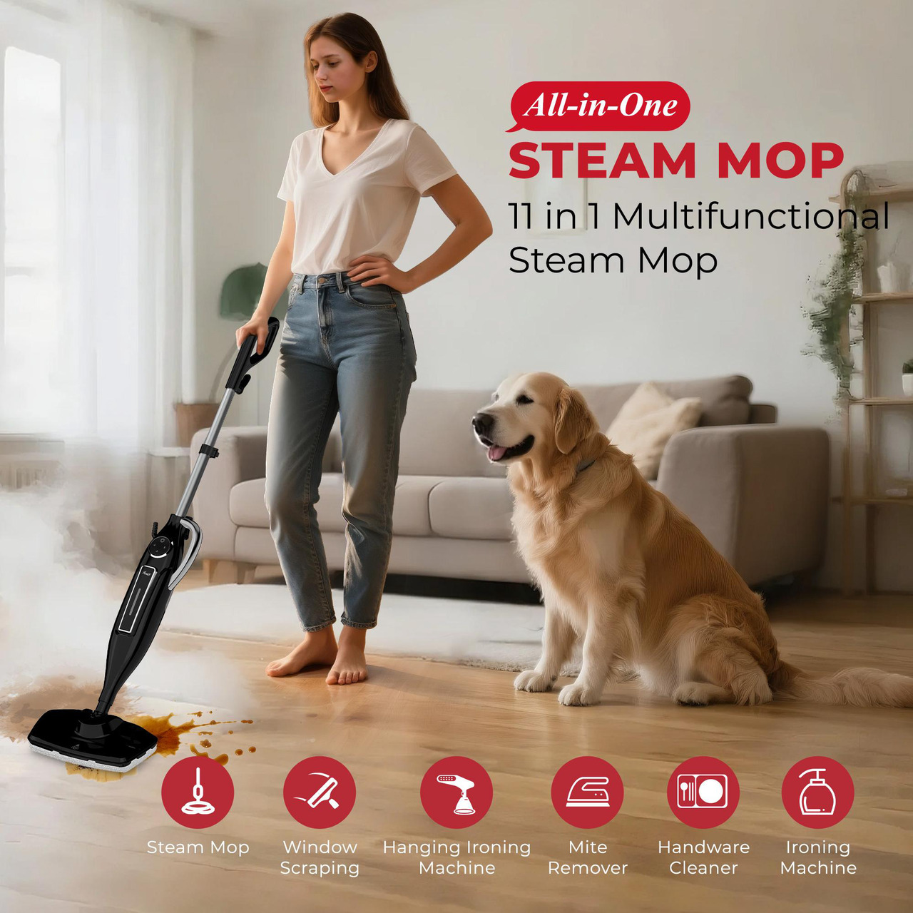 Open Box: Rosewill 11-in-1 Steam Mop, 260 degreesF Handheld Steam Cleaner, 1200W Detachable Steam Mops for Floor Cleaning, Removable Tank, Multi-Purpose Steamer for Hardwood, Tile, Grout, Furniture - Black - Newegg.com - Open Box condition - Image 10