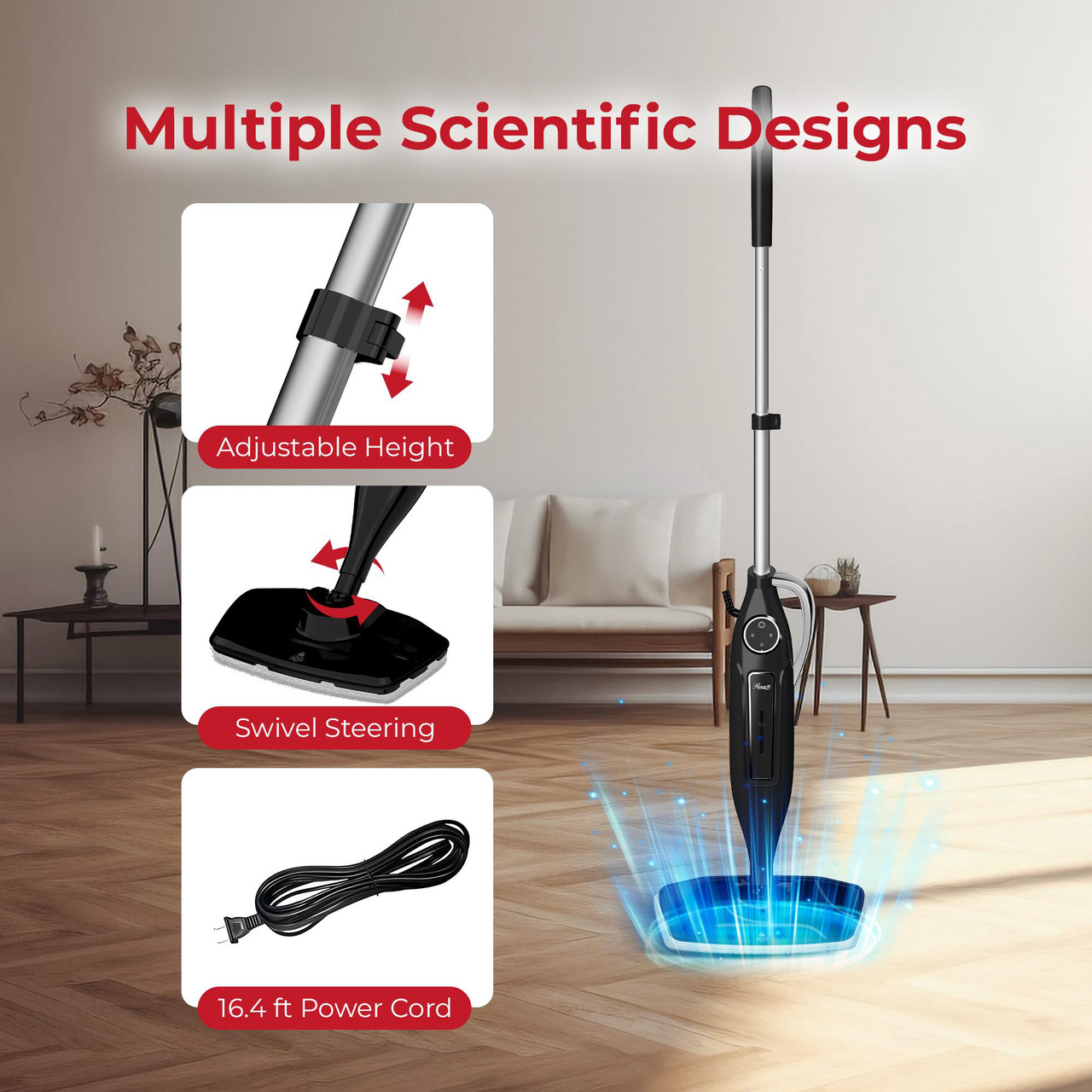 Open Box: Rosewill 11-in-1 Steam Mop, 260 degreesF Handheld Steam Cleaner, 1200W Detachable Steam Mops for Floor Cleaning, Removable Tank, Multi-Purpose Steamer for Hardwood, Tile, Grout, Furniture - Black - Newegg.com - Open Box condition - Image 15