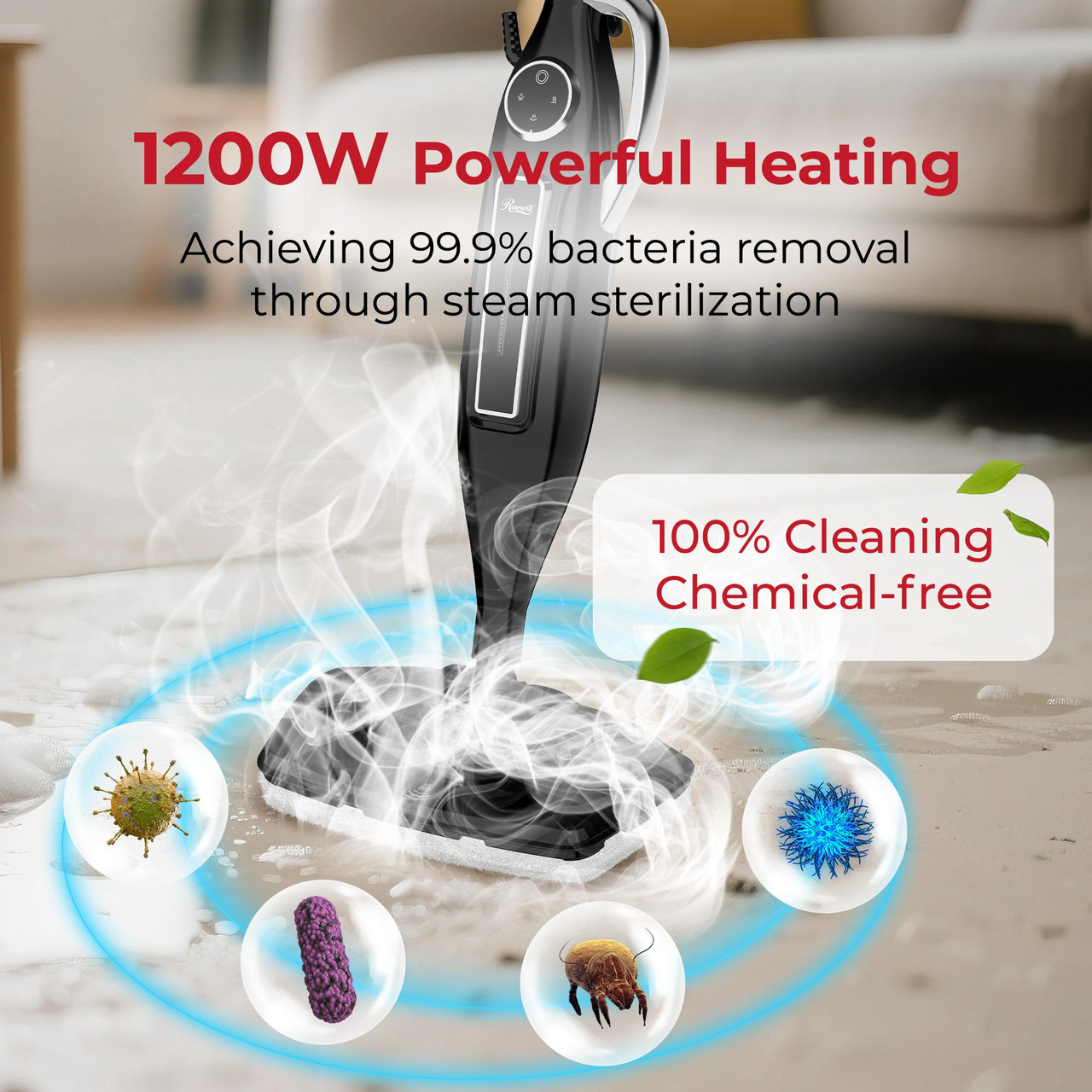 Open Box: Rosewill 11-in-1 Steam Mop, 260 degreesF Handheld Steam Cleaner, 1200W Detachable Steam Mops for Floor Cleaning, Removable Tank, Multi-Purpose Steamer for Hardwood, Tile, Grout, Furniture - Black - Newegg.com - Open Box condition - Image 12