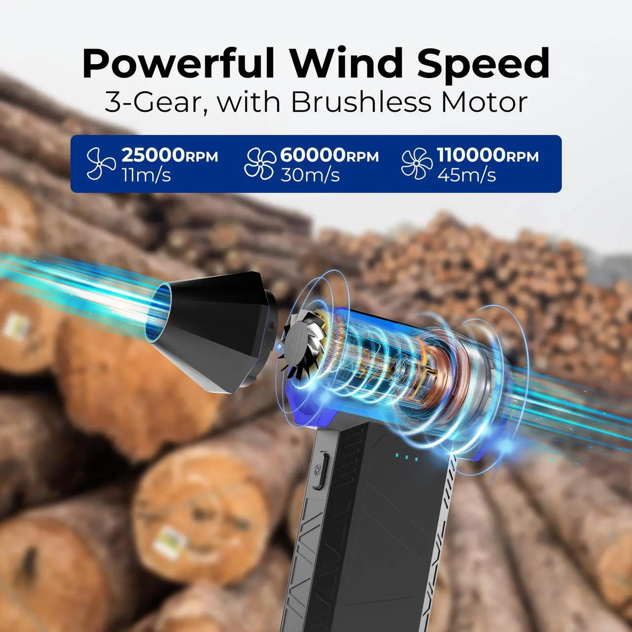 Alt view image 2 of 8 - Rosewill Electric Air Duster-120000 RPM Super Power Cordless Compressed Air Duster, 3-Gear Adjustable Mini Blower with Fast Charging, Dust Blower for Computer, Keyboard, Pet, House, Outdoor and Car