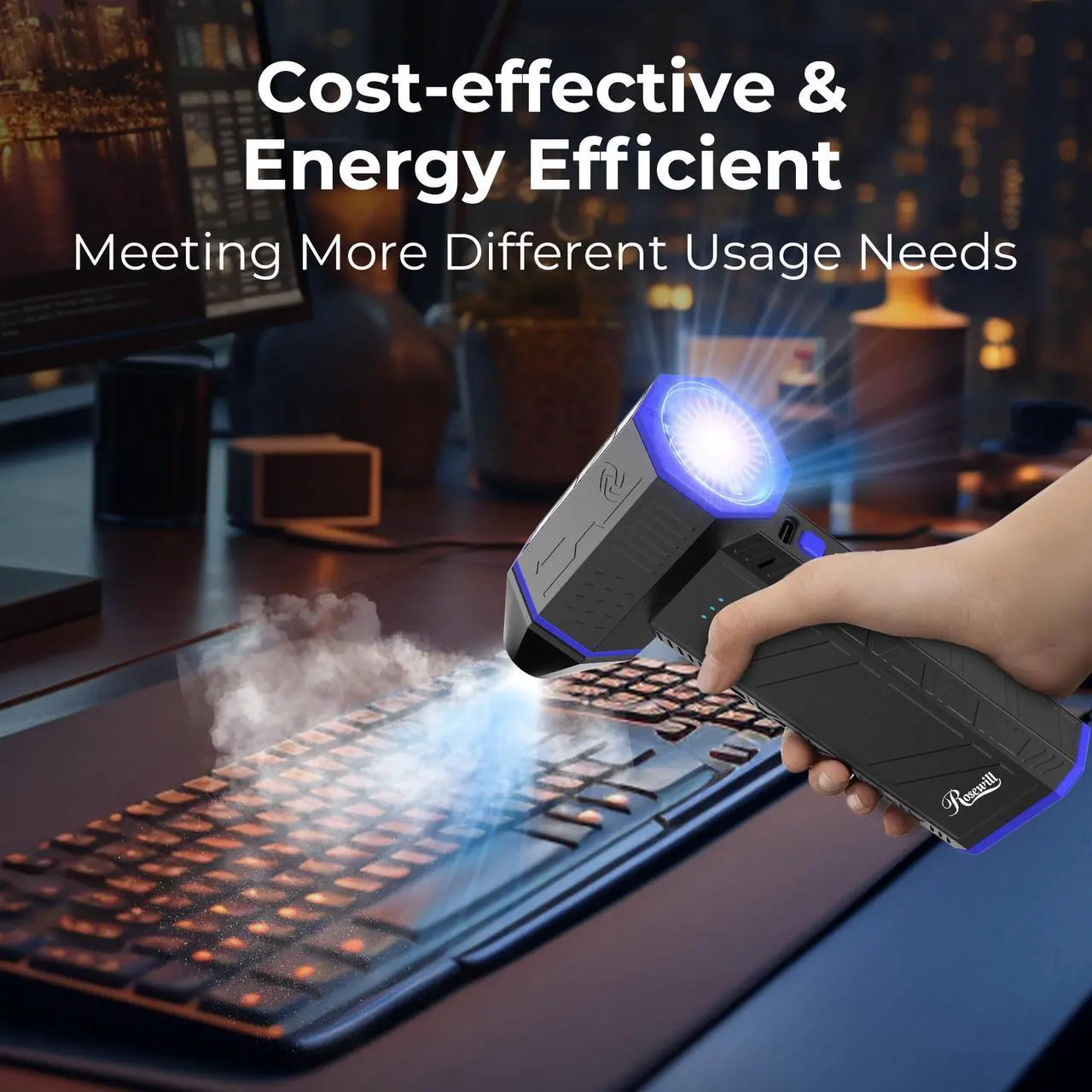 Alt view image 3 of 8 - Rosewill Electric Air Duster-120000 RPM Super Power Cordless Compressed Air Duster, 3-Gear Adjustable Mini Blower with Fast Charging, Dust Blower for Computer, Keyboard, Pet, House, Outdoor and Car