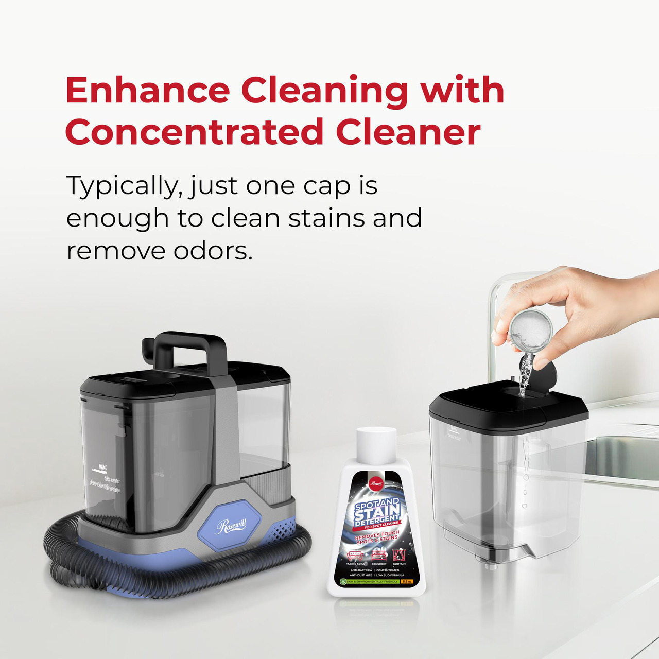 Open Box: Rosewill Multi-Purpose Portable Carpet and Upholstery Cleaner with 74.4 oz Large Water Tank, Self Cleaning, Powerful Suction 17 KPa Spot Cleaner, 600W Motor, 4 Tools for Pets, Car, Couch and Stairs - Newegg.com - Image 16