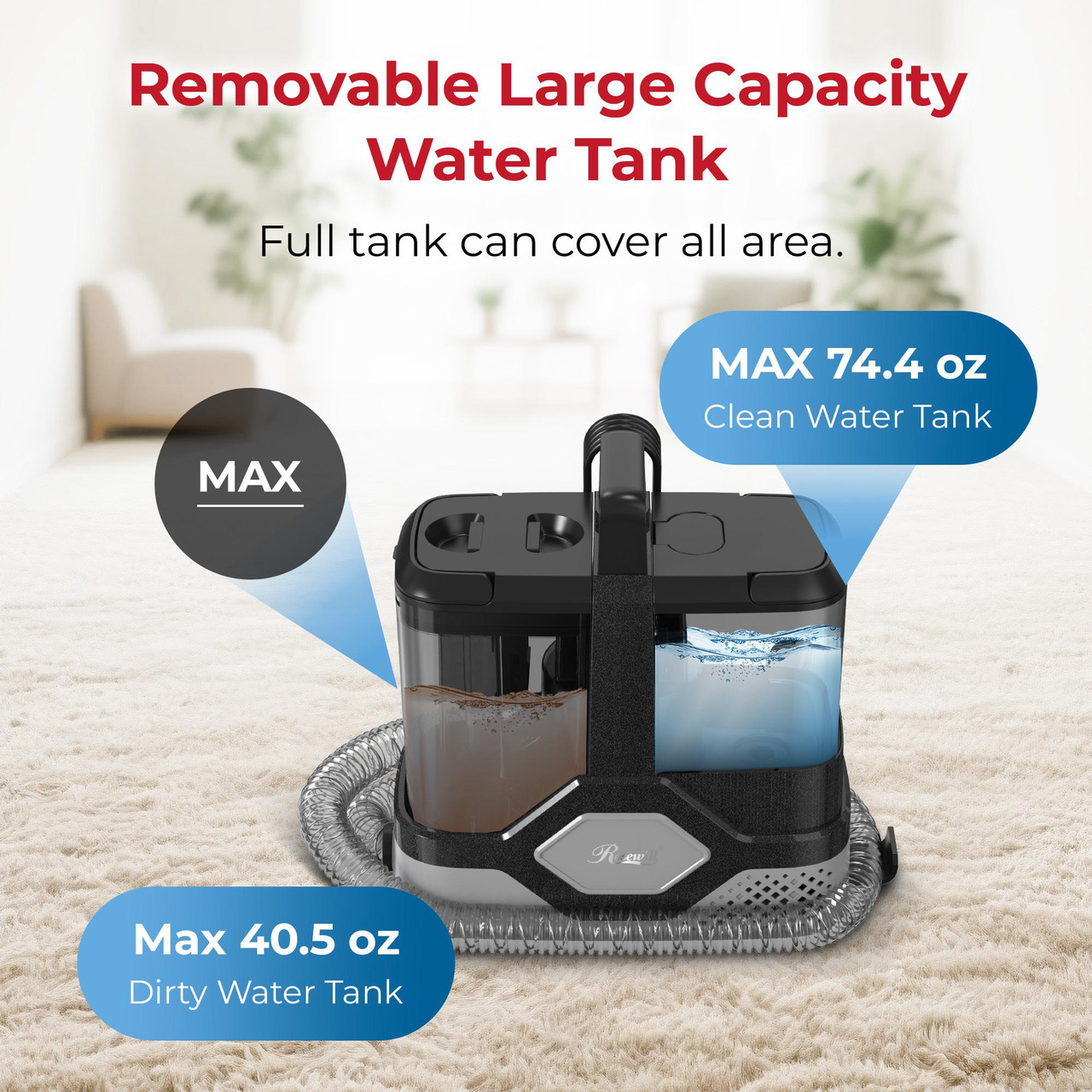 Open Box: Rosewill Multi-Purpose Portable Carpet and Upholstery Cleaner, Powerful Suction 18 Kpa Spot Cleaner, Car and Auto Detailer, Stain/Spot Remover; Versatile Use: Carpet, Sofa, Pet Hair Use - Black & Gray - Newegg.com - Open Box condition - Image 14