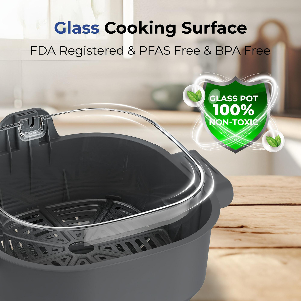 Open Box: Rosewill 4-in-1 Portable Glass Air Fryer, 4.7QT Transparent Glass Cooking Pot with Storage Lid & Tongs, Compact Smart for Deep Roast, Recrisp, Keep Warm - Dark Grey - Newegg.com - Open Box condition - Image 8
