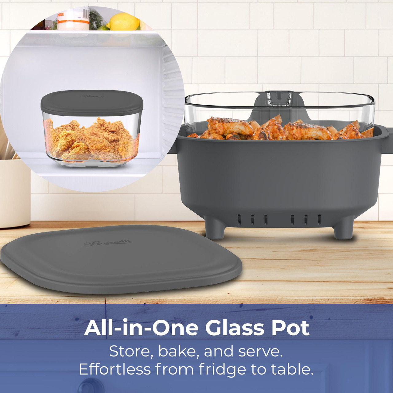 Open Box: Rosewill 4-in-1 Portable Glass Air Fryer, 4.7QT Transparent Glass Cooking Pot with Storage Lid & Tongs, Compact Smart for Deep Roast, Recrisp, Keep Warm - Dark Grey - Newegg.com - Open Box condition - Image 9