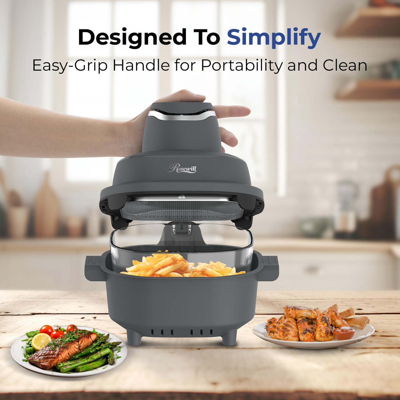 Open Box: Rosewill 4-in-1 Portable Glass Air Fryer, 4.7QT Transparent Glass Cooking Pot with Storage Lid & Tongs, Compact Smart for Deep Roast, Recrisp, Keep Warm - Dark Grey - Newegg.com - Open Box condition - Image 10