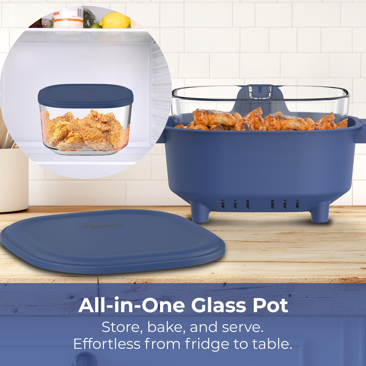 Open Box: Rosewill 4-in-1 Portable Glass Air Fryer, 4.7QT Transparent Glass Cooking Pot with Storage Lid & Tongs, Compact Smart for Deep Roast, Recrisp, Keep Warm - Navy Blue - Newegg.com - Open Box condition - Image 10