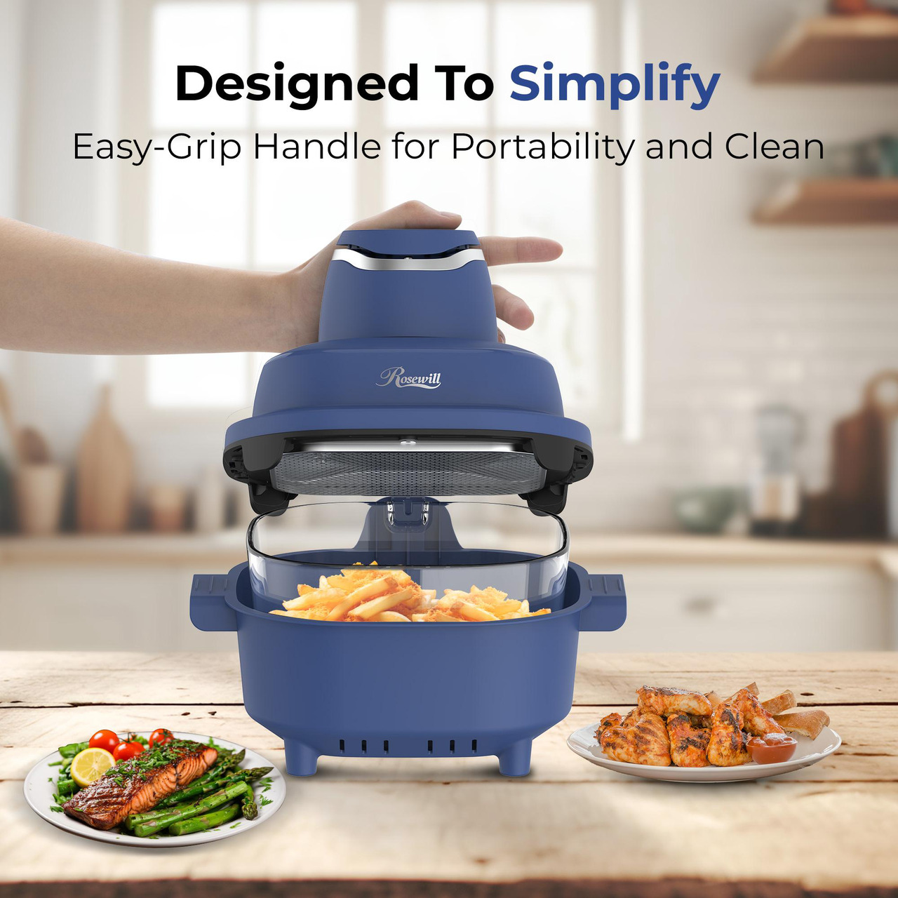 Open Box: Rosewill 4-in-1 Portable Glass Air Fryer, 4.7QT Transparent Glass Cooking Pot with Storage Lid & Tongs, Compact Smart for Deep Roast, Recrisp, Keep Warm - Navy Blue - Newegg.com - Open Box condition - Image 11