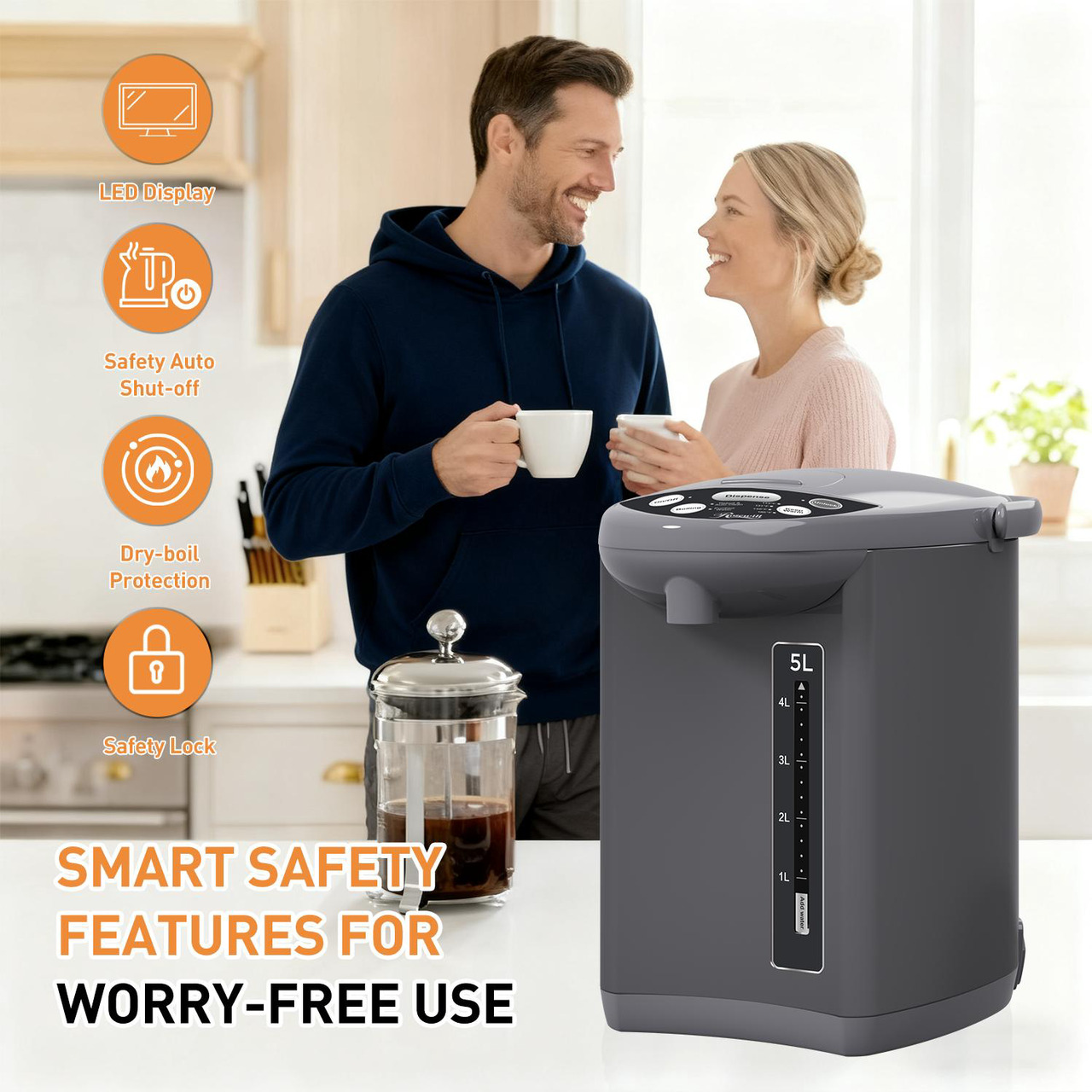 Open Box: Rosewill Electric Hot Water Boiler and Warmer, Hot Water Dispenser with Auto Dispense Function, 5 Temperature Settings, Large Capacity 5.0 L (5.3 QT) - Gray - Newegg.com - Open Box condition - Image 11