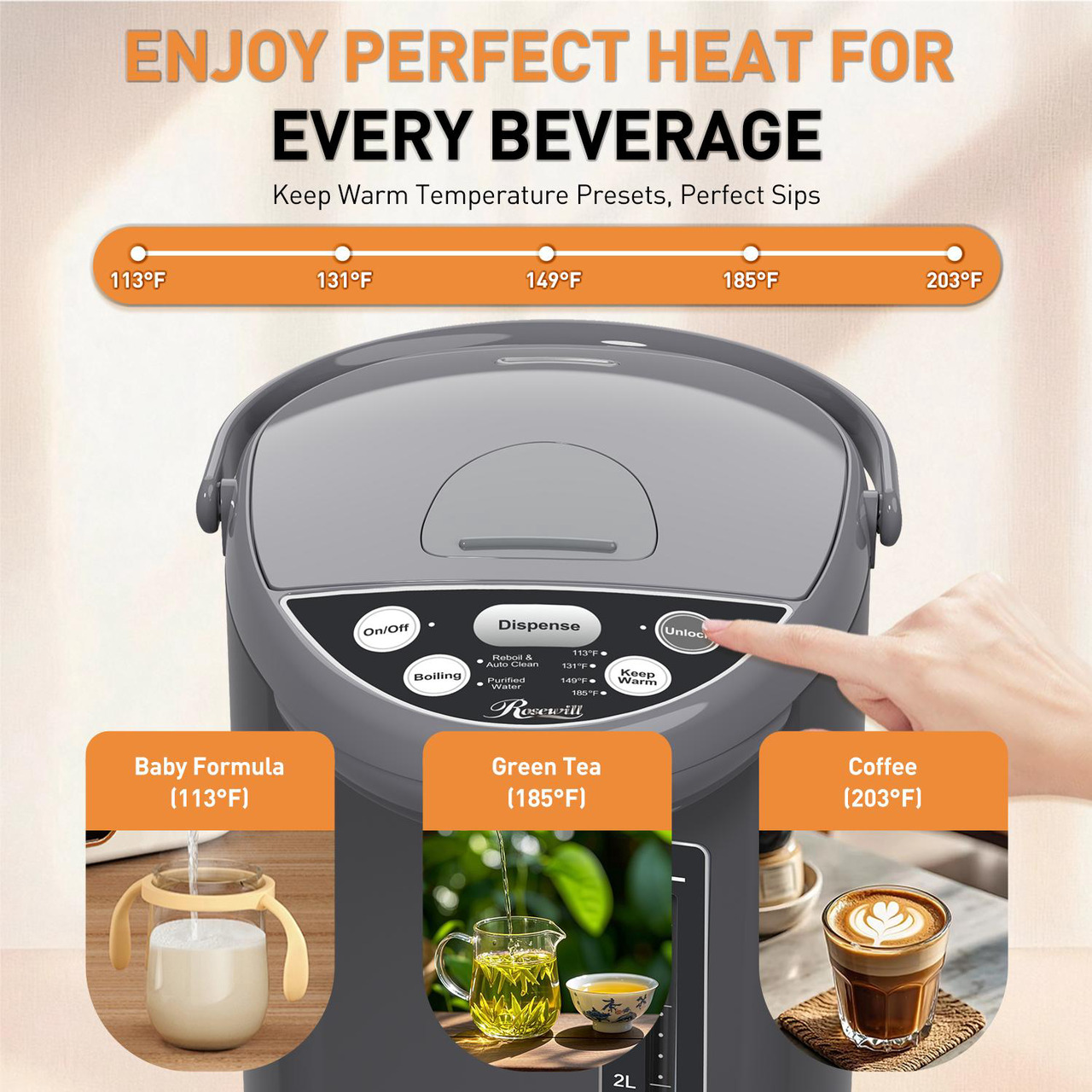 Open Box: Rosewill Electric Hot Water Boiler and Warmer, Hot Water Dispenser with Auto Dispense Function, 5 Temperature Settings, Large Capacity 5.0 L (5.3 QT) - Gray - Newegg.com - Open Box condition - Image 12