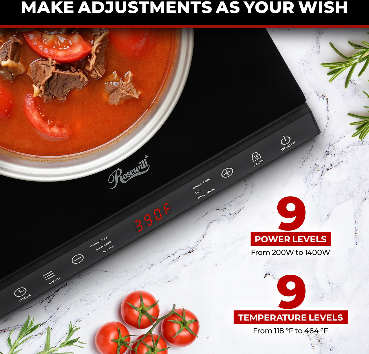 Open Box: Rosewill Portable Induction Cooktop Burner, Induction Hot Plate with 6 Cooking Modes & 12-Hour Timer, Child Safety Lock & Auto Shutoff, Electric Stove for Home, Dorms, RVs - Newegg.com - Open Box condition - Image 13