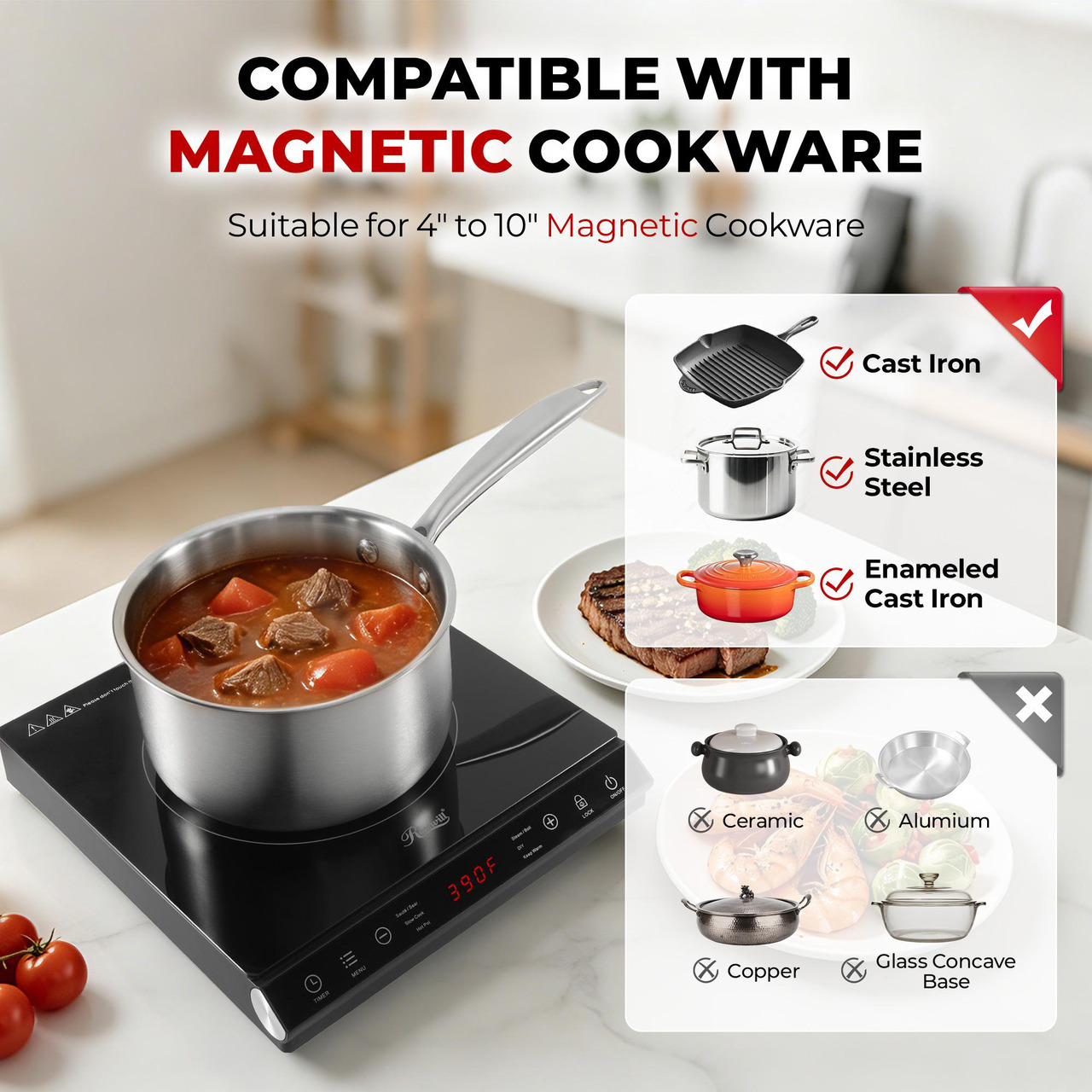 Open Box: Rosewill Portable Induction Cooktop Burner, Induction Hot Plate with 6 Cooking Modes & 12-Hour Timer, Child Safety Lock & Auto Shutoff, Electric Stove for Home, Dorms, RVs - Newegg.com - Open Box condition - Image 15