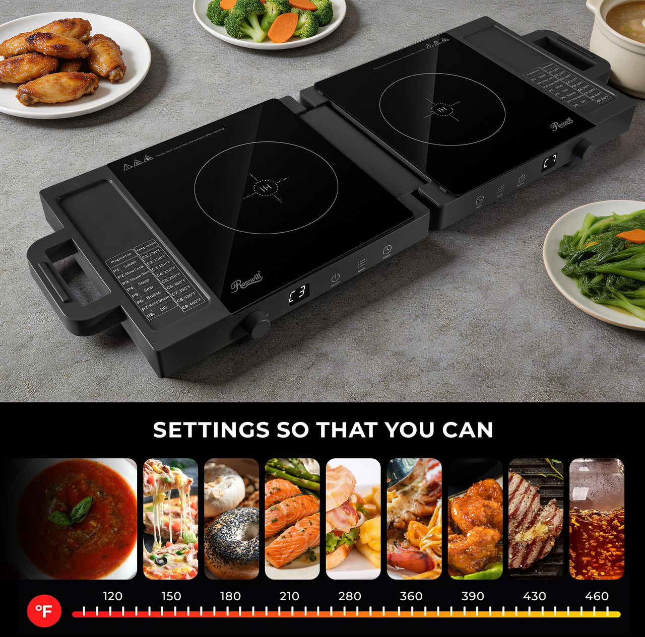 Open Box: Rosewill Foldable Dual Induction Cooktop Burner, 1800W Portable Double Burner with 8 Cooking Modes & 9-Hour Timer, Auto Shutoff, Electric Stove for Home, Dorms, RVs - Black - Newegg.com - Open Box condition - Image 10