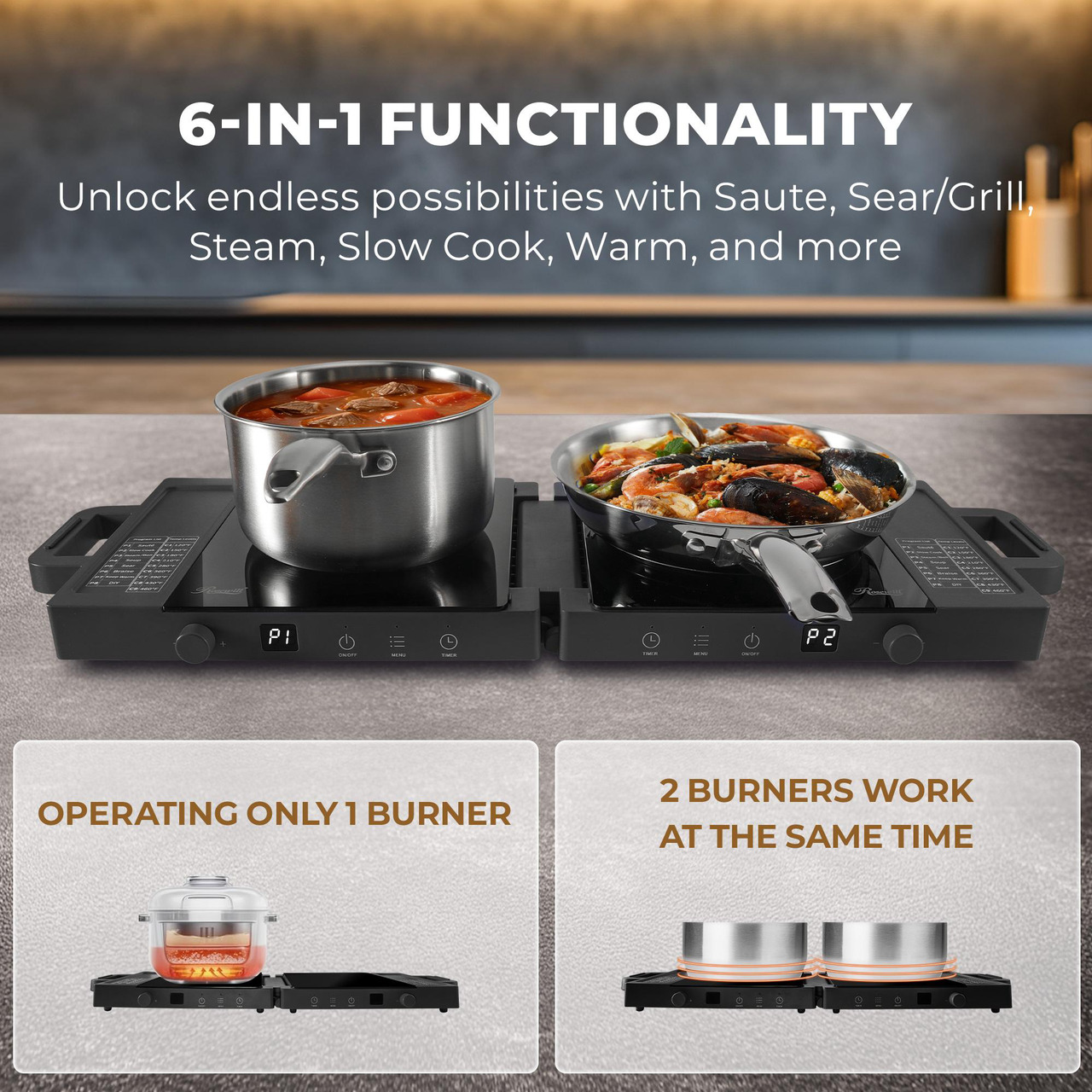 Open Box: Rosewill Foldable Dual Induction Cooktop Burner, 1800W Portable Double Burner with 8 Cooking Modes & 9-Hour Timer, Auto Shutoff, Electric Stove for Home, Dorms, RVs - Black - Newegg.com - Open Box condition - Image 11