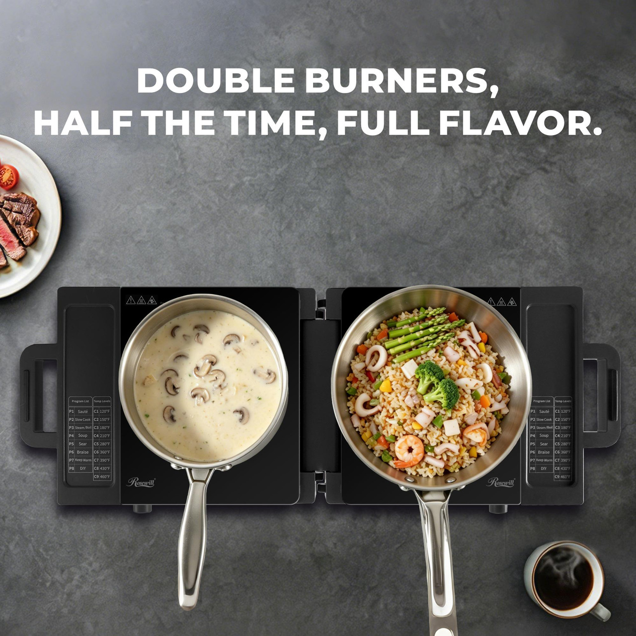 Open Box: Rosewill Foldable Dual Induction Cooktop Burner, 1800W Portable Double Burner with 8 Cooking Modes & 9-Hour Timer, Auto Shutoff, Electric Stove for Home, Dorms, RVs - Black - Newegg.com - Open Box condition - Image 14