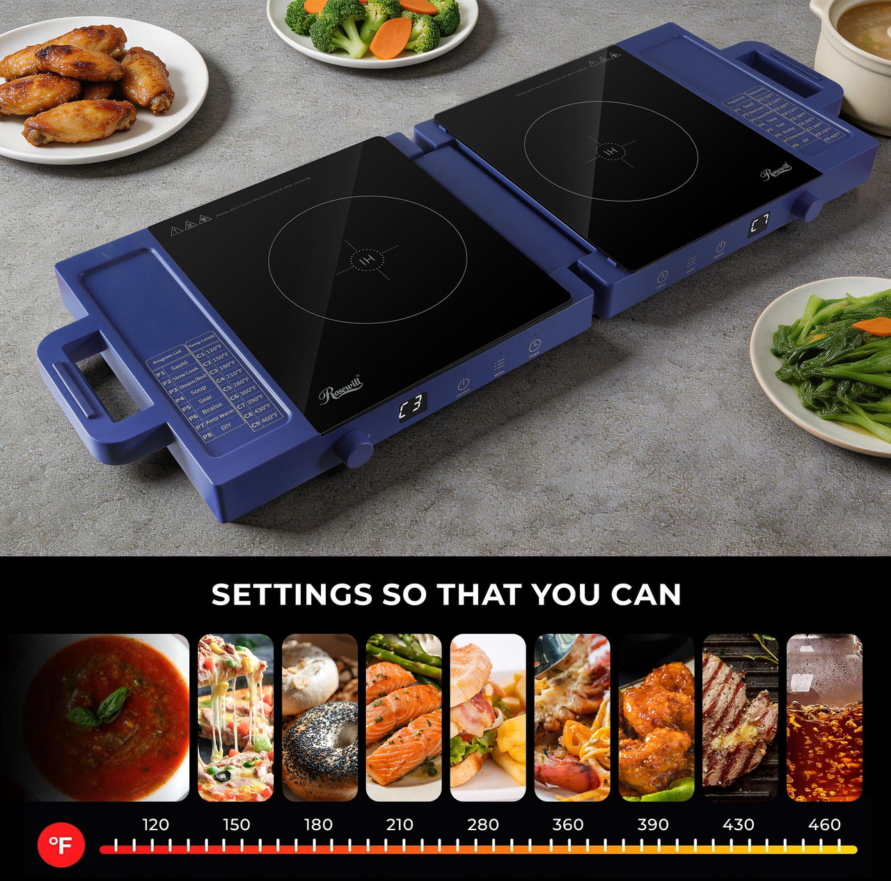 Open Box: Rosewill Foldable Dual Induction Cooktop Burner, 1800W Portable Double Burner with 8 Cooking Modes & 9-Hour Timer, Auto Shutoff, Electric Stove for Home, Dorms, RVs - Blue - Newegg.com - Open Box condition - Image 10