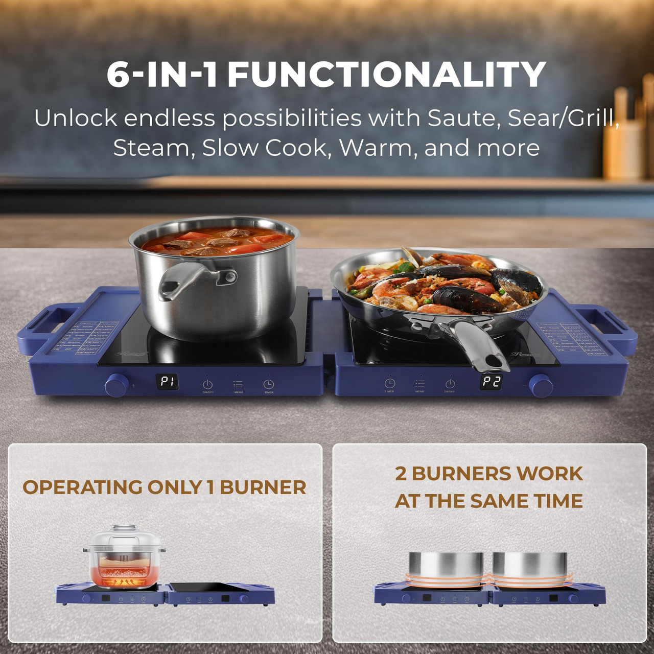 Open Box: Rosewill Foldable Dual Induction Cooktop Burner, 1800W Portable Double Burner with 8 Cooking Modes & 9-Hour Timer, Auto Shutoff, Electric Stove for Home, Dorms, RVs - Blue - Newegg.com - Open Box condition - Image 11