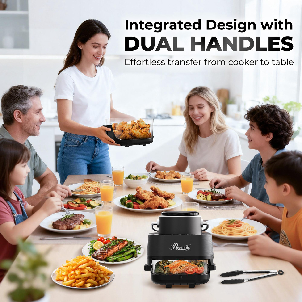 Open Box: Rosewill 8-in-1 Portable Glass Air Fryer, 5.5QT & 1.6QT Dual Transparent Glass Cooking Pot with Storage Lid & Tongs, Compact Smart for Air Fry, Deep Roast, Recrisp, Bake and more - Black - Newegg.com - Open Box condition - Image 12
