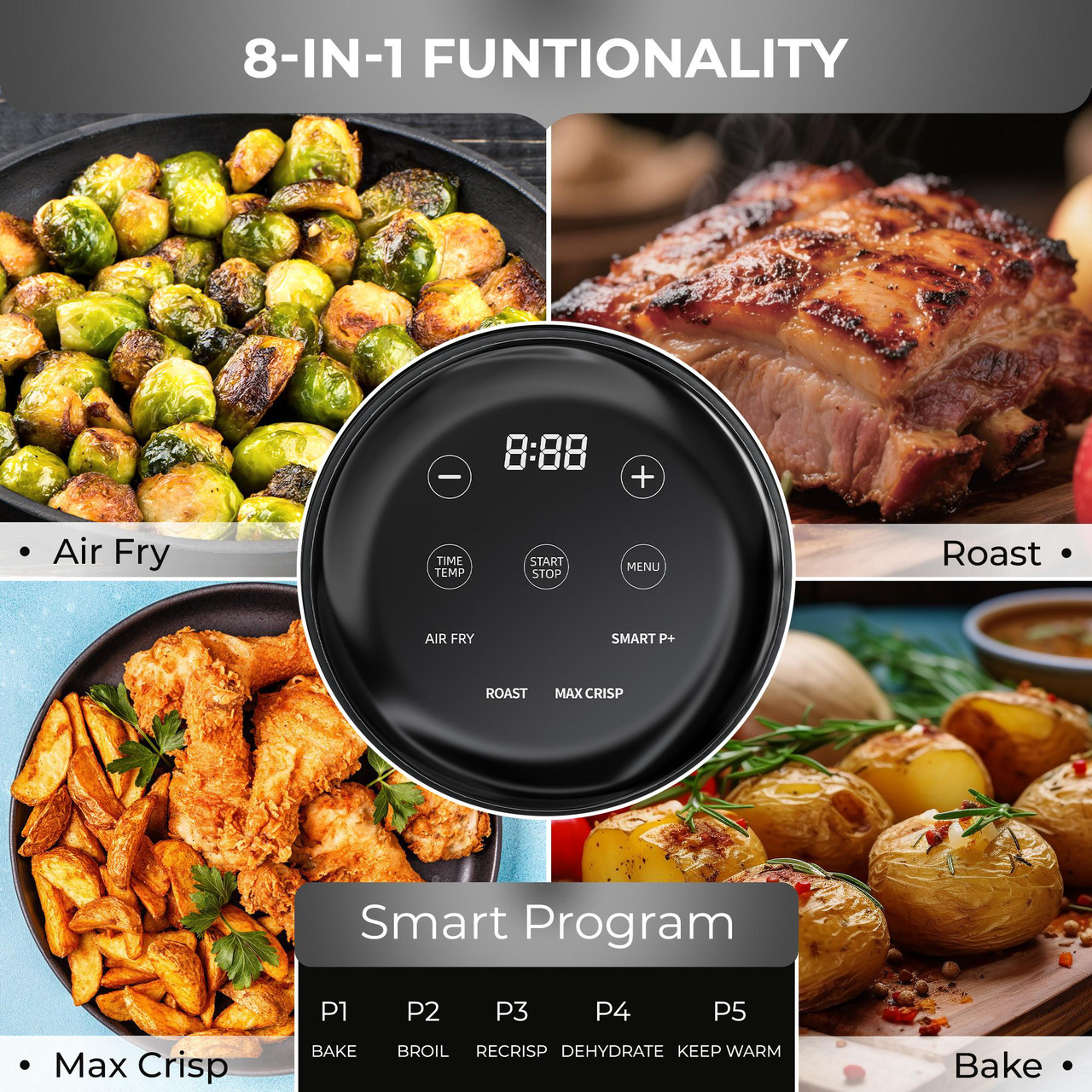 Open Box: Rosewill 8-in-1 Portable Glass Air Fryer, 5.5QT & 1.6QT Dual Transparent Glass Cooking Pot with Storage Lid & Tongs, Compact Smart for Air Fry, Deep Roast, Recrisp, Bake and more - Black - Newegg.com - Open Box condition - Image 13