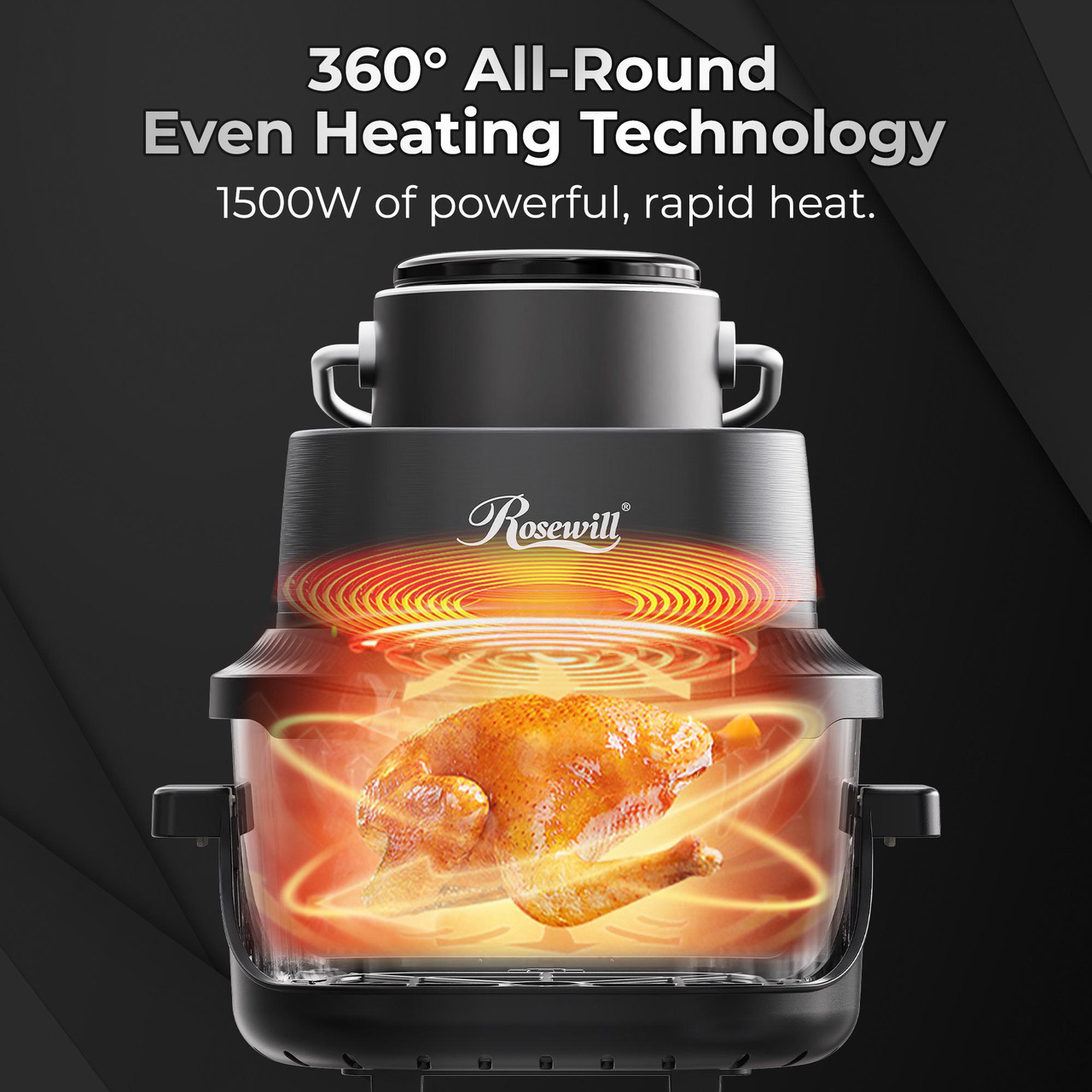 Open Box: Rosewill 8-in-1 Portable Glass Air Fryer, 5.5QT & 1.6QT Dual Transparent Glass Cooking Pot with Storage Lid & Tongs, Compact Smart for Air Fry, Deep Roast, Recrisp, Bake and more - Black - Newegg.com - Open Box condition - Image 16
