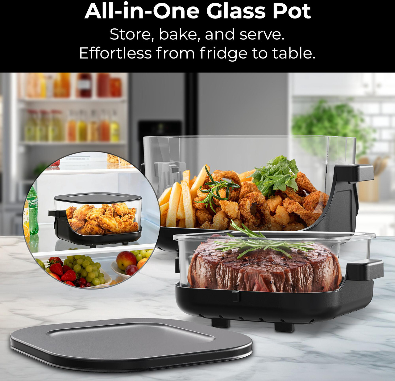 Open Box: Rosewill 8-in-1 Portable Glass Air Fryer, 5.5QT & 1.6QT Dual Transparent Glass Cooking Pot with Storage Lid & Tongs, Compact Smart for Air Fry, Deep Roast, Recrisp, Bake and more - Black - Newegg.com - Open Box condition - Image 17