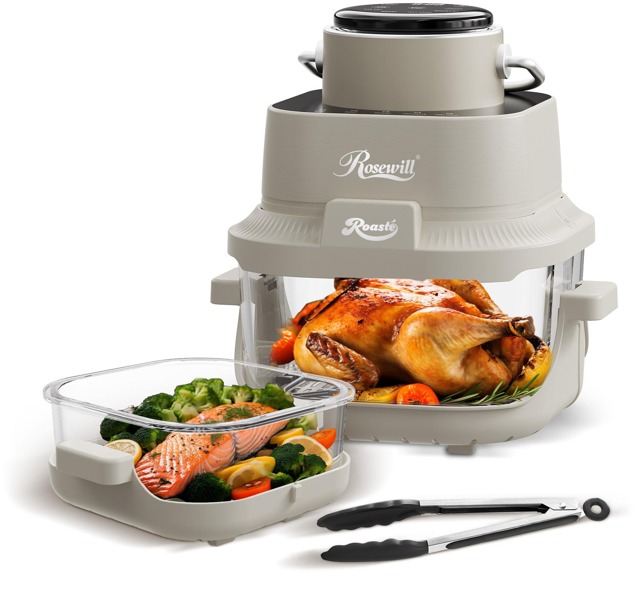 Open Box: Rosewill 8-in-1 Portable Glass Air Fryer, 5.5QT & 1.6QT Dual Transparent Glass Cooking Pot with Storage Lid & Tongs, Compact Smart for Air Fry, Deep Roast, Recrisp, Bake and more - Saturn Gray - Newegg.com - Open Box condition - Image 11