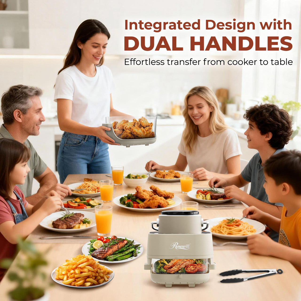 Open Box: Rosewill 8-in-1 Portable Glass Air Fryer, 5.5QT & 1.6QT Dual Transparent Glass Cooking Pot with Storage Lid & Tongs, Compact Smart for Air Fry, Deep Roast, Recrisp, Bake and more - Saturn Gray - Newegg.com - Open Box condition - Image 12