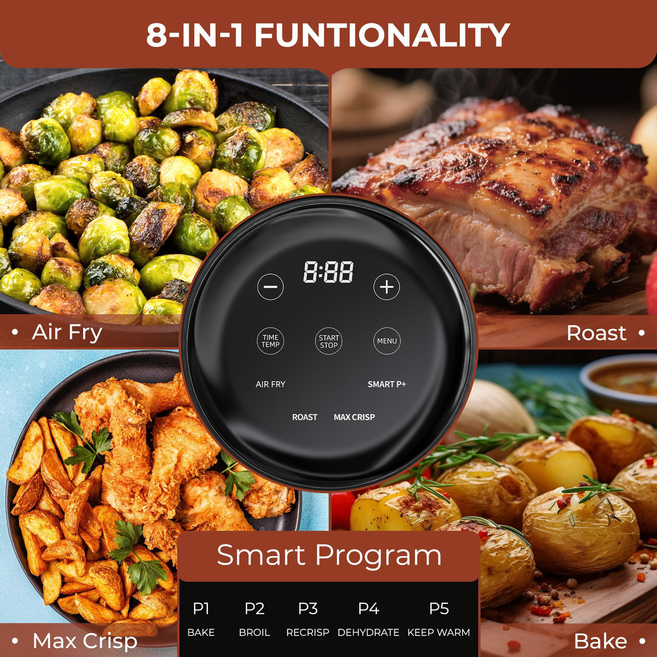 Open Box: Rosewill 8-in-1 Portable Glass Air Fryer, 5.5QT & 1.6QT Dual Transparent Glass Cooking Pot with Storage Lid & Tongs, Compact Smart for Air Fry, Deep Roast, Recrisp, Bake and more - Saturn Gray - Newegg.com - Open Box condition - Image 13