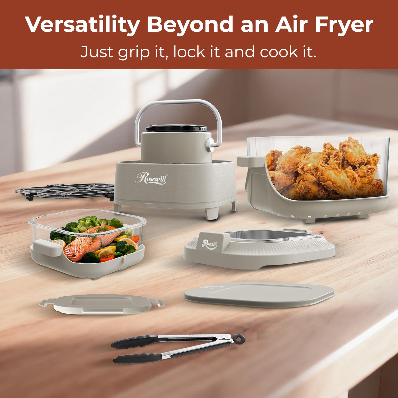 Open Box: Rosewill 8-in-1 Portable Glass Air Fryer, 5.5QT & 1.6QT Dual Transparent Glass Cooking Pot with Storage Lid & Tongs, Compact Smart for Air Fry, Deep Roast, Recrisp, Bake and more - Saturn Gray - Newegg.com - Open Box condition - Image 18