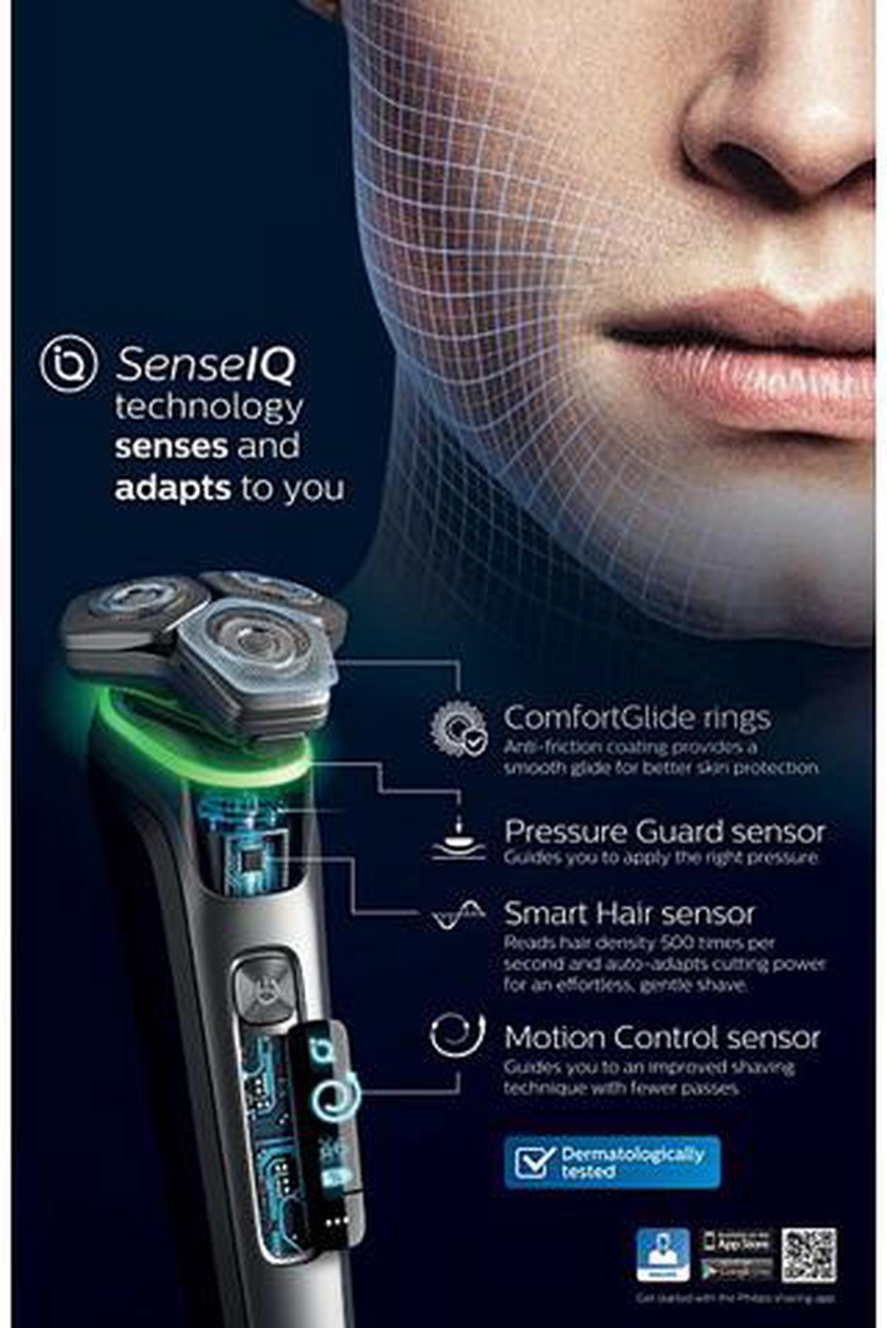 Alt view image 8 of 10 - Philips Norelco S9985/84 9500 Rechargeable Wet & Dry Electric Shaver with Quick Clean, Travel Case, Pop up Trimmer
