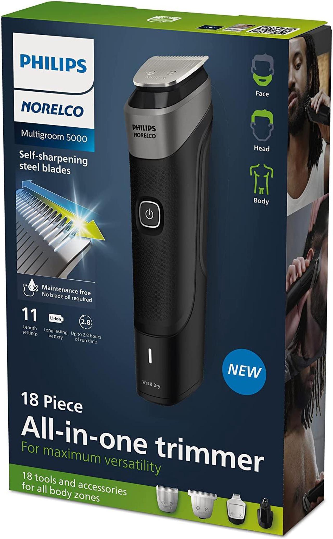 Alt view image 3 of 10 - Philips Norelco Multigroom Series 5000 18 Piece, Beard Face, Hair, Body Hair Trimmer for Men - NO BLADE OIL MG5910/49