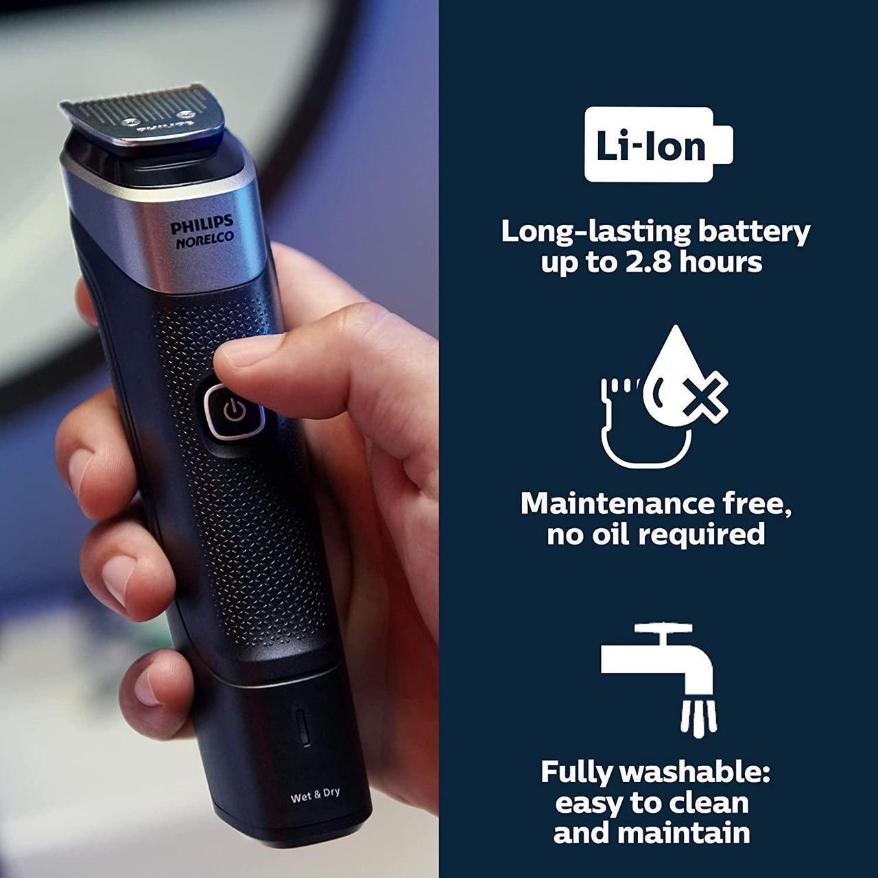 Alt view image 6 of 10 - Philips Norelco Multigroom Series 5000 18 Piece, Beard Face, Hair, Body Hair Trimmer for Men - NO BLADE OIL MG5910/49
